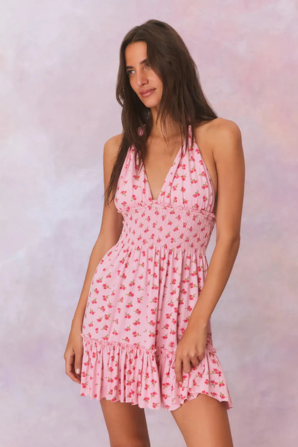 Aisling Halter Mini Dress in Cherry Pink