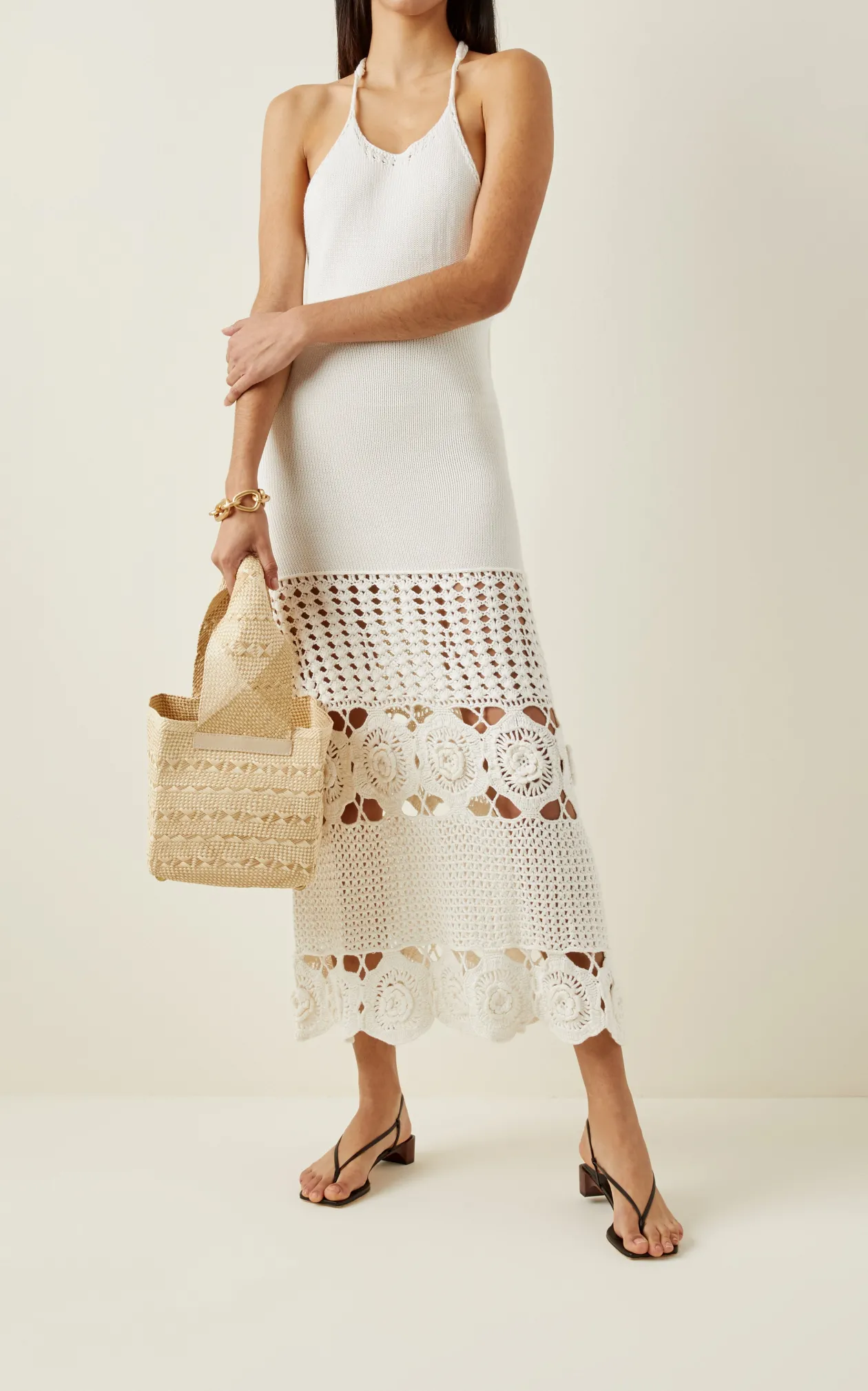 Alexis Carina Crochet Bamboo Knit Dress in White