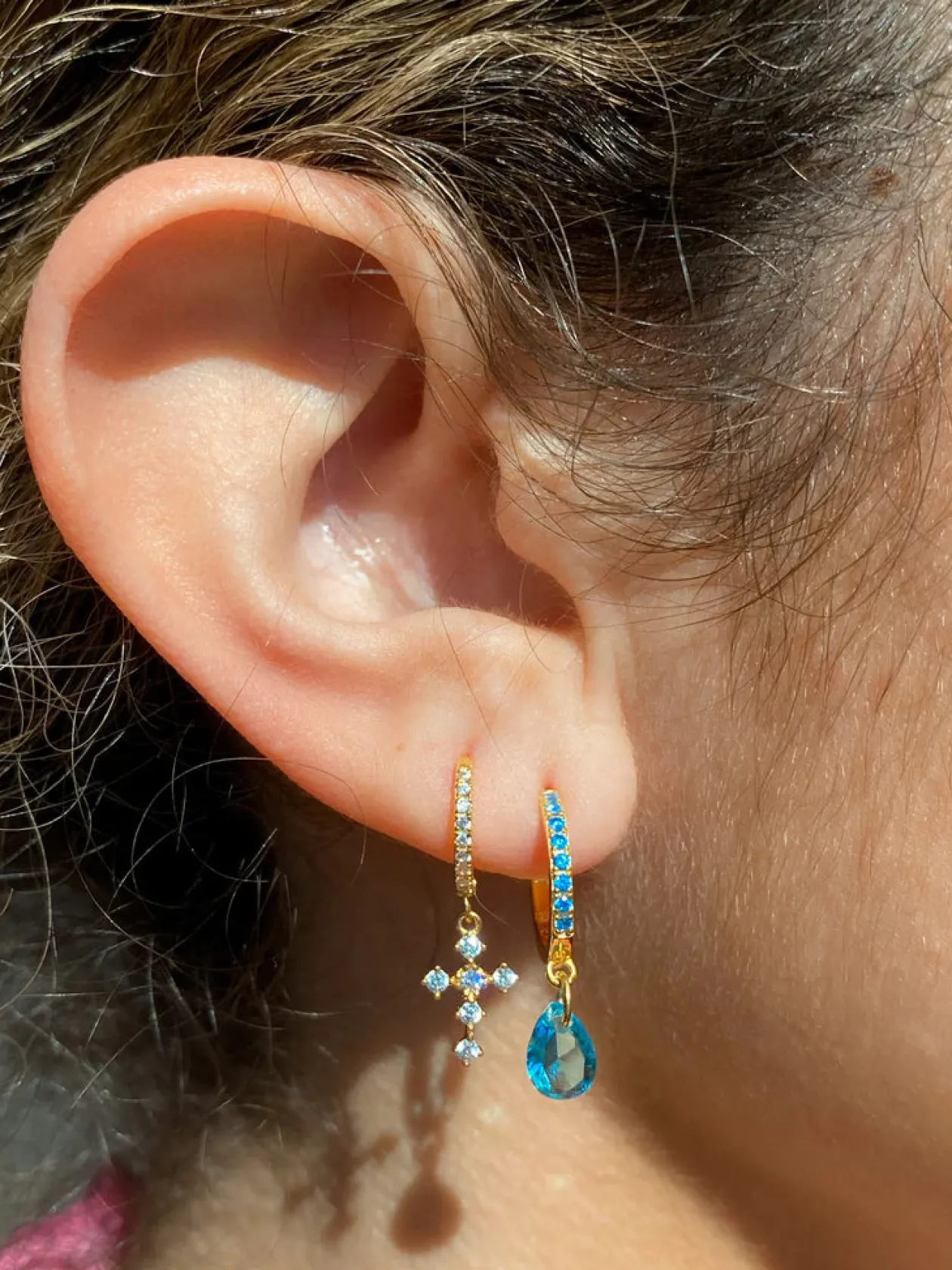 Aqua Teardrop 925 Huggie Earrings