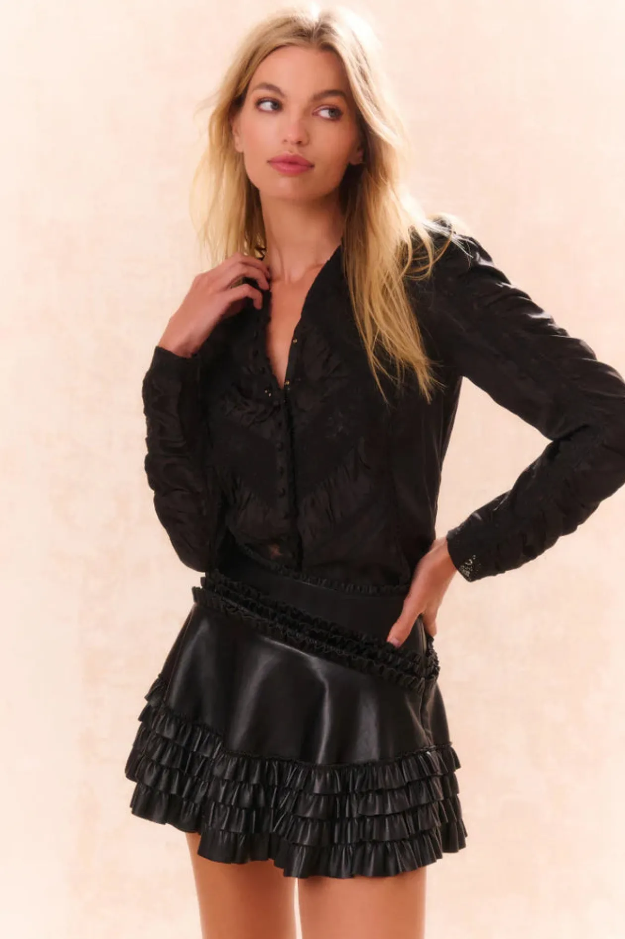 Audria Vegan Leather Skirt in Black