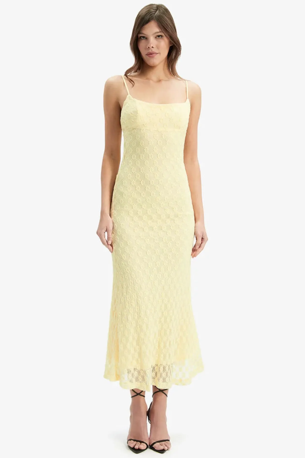 Bardot Adoni Mesh Midi Dress in Canary Yellow