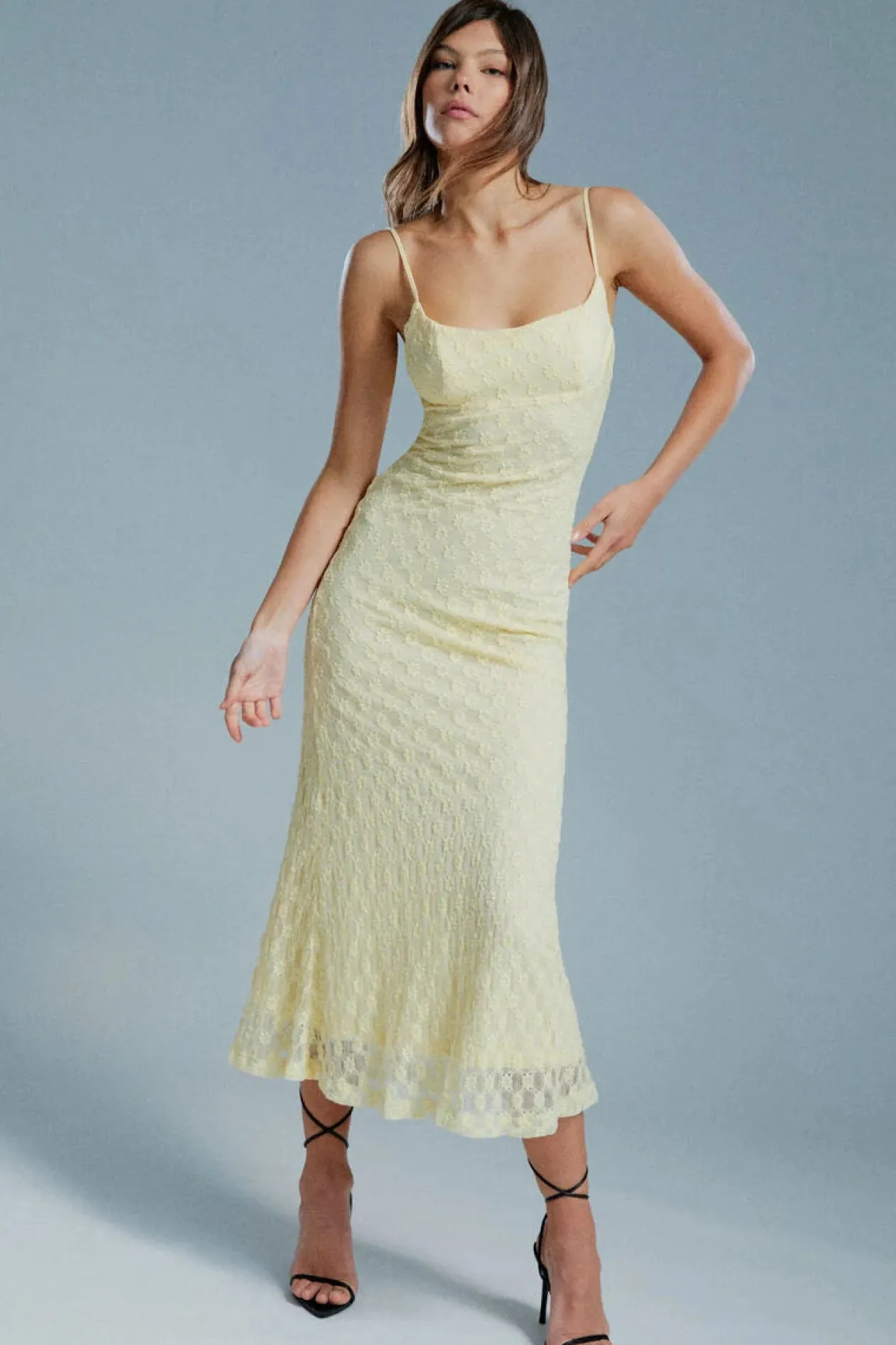 Bardot Adoni Mesh Midi Dress in Canary Yellow