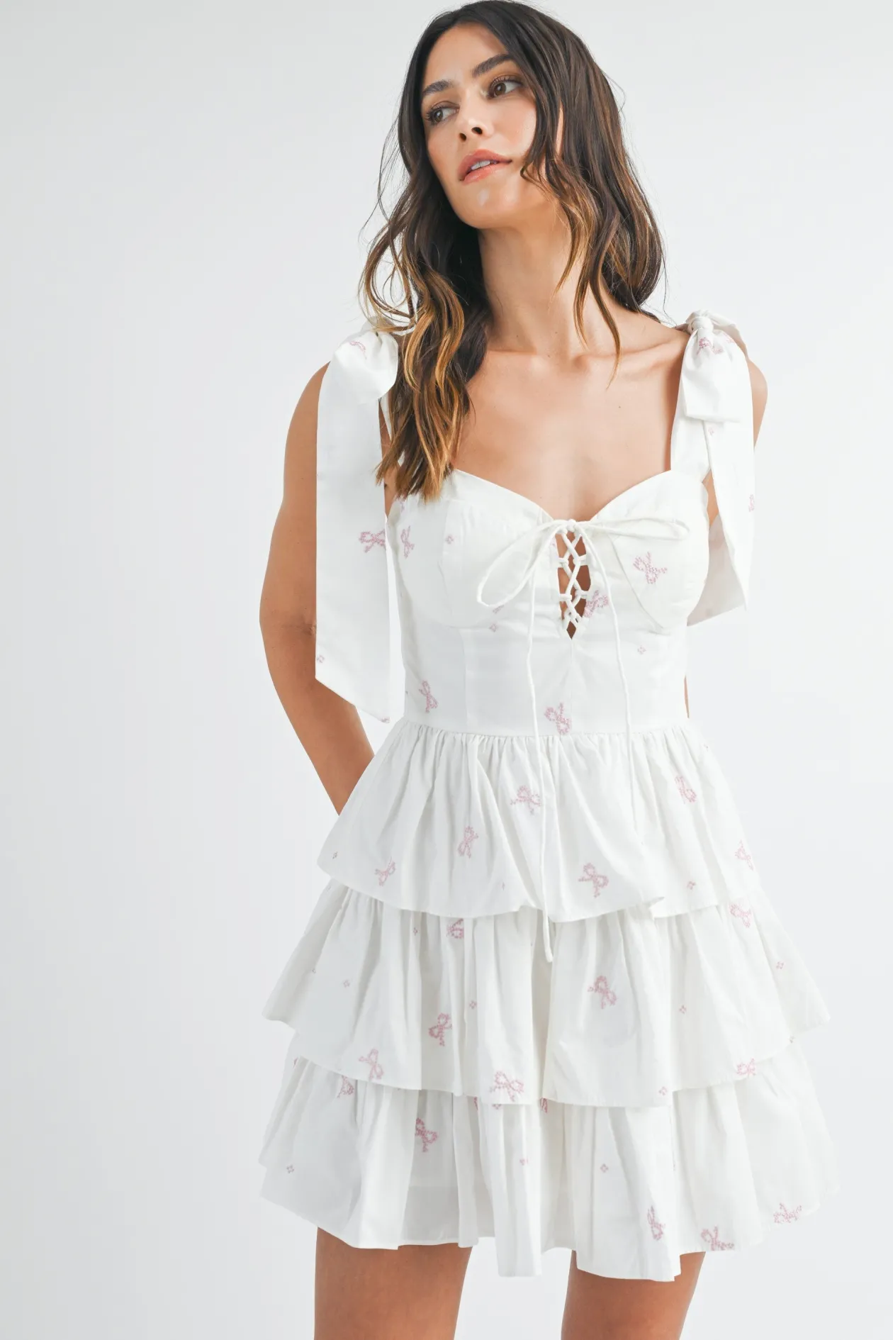 Bow Embroidered Poplin Mini Dress
