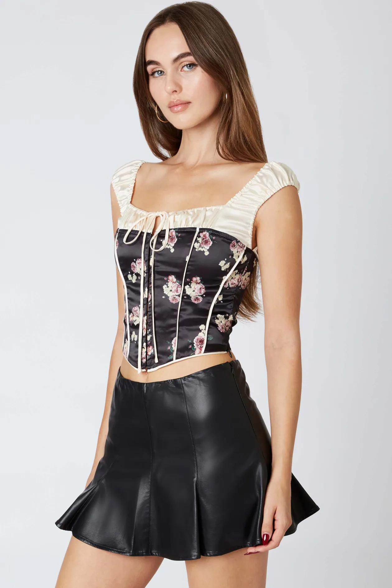 Cotton Candy Floral Micro Puff Sleeve Corset Top
