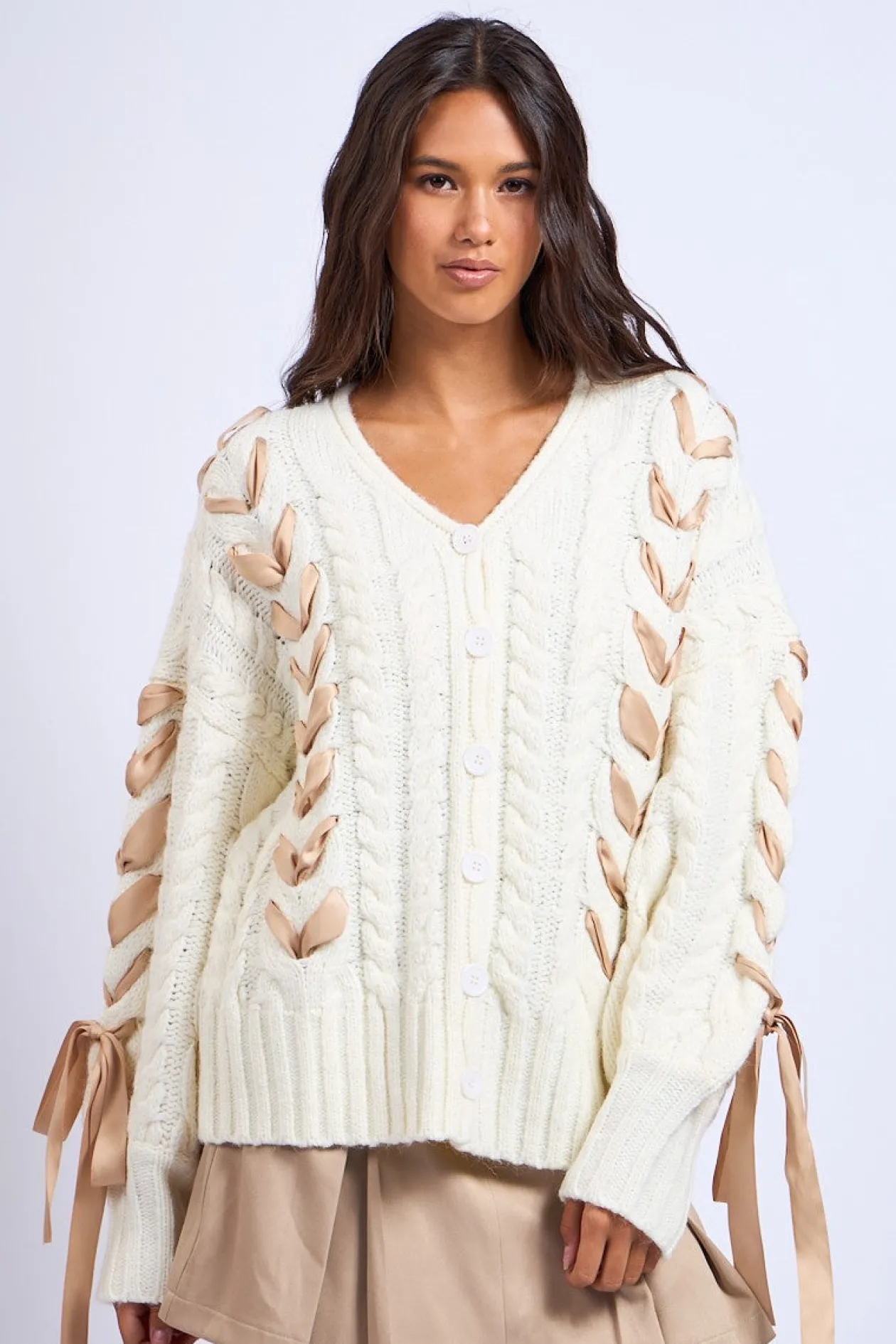 Cozy Up Ribbon Cardi in Ivory
