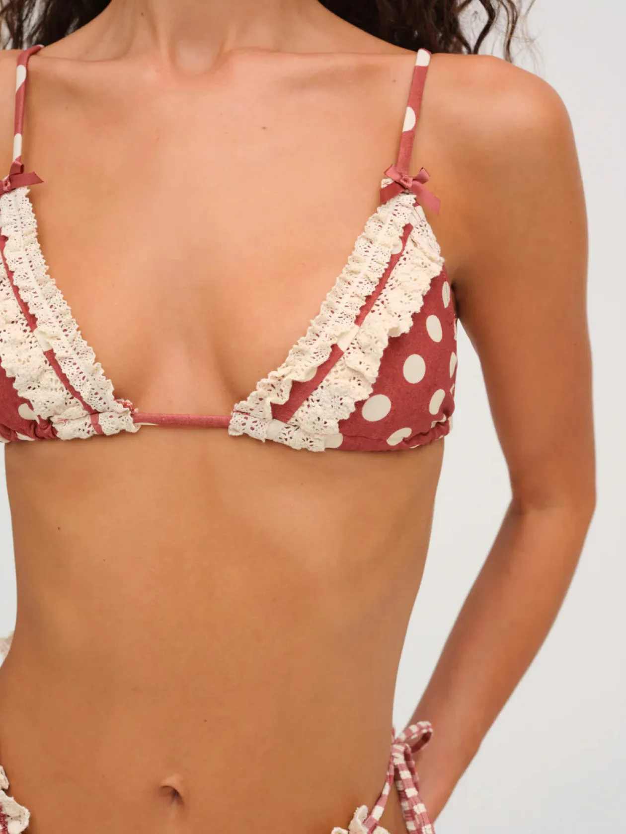 Denim Dot Triangle Bikini Top