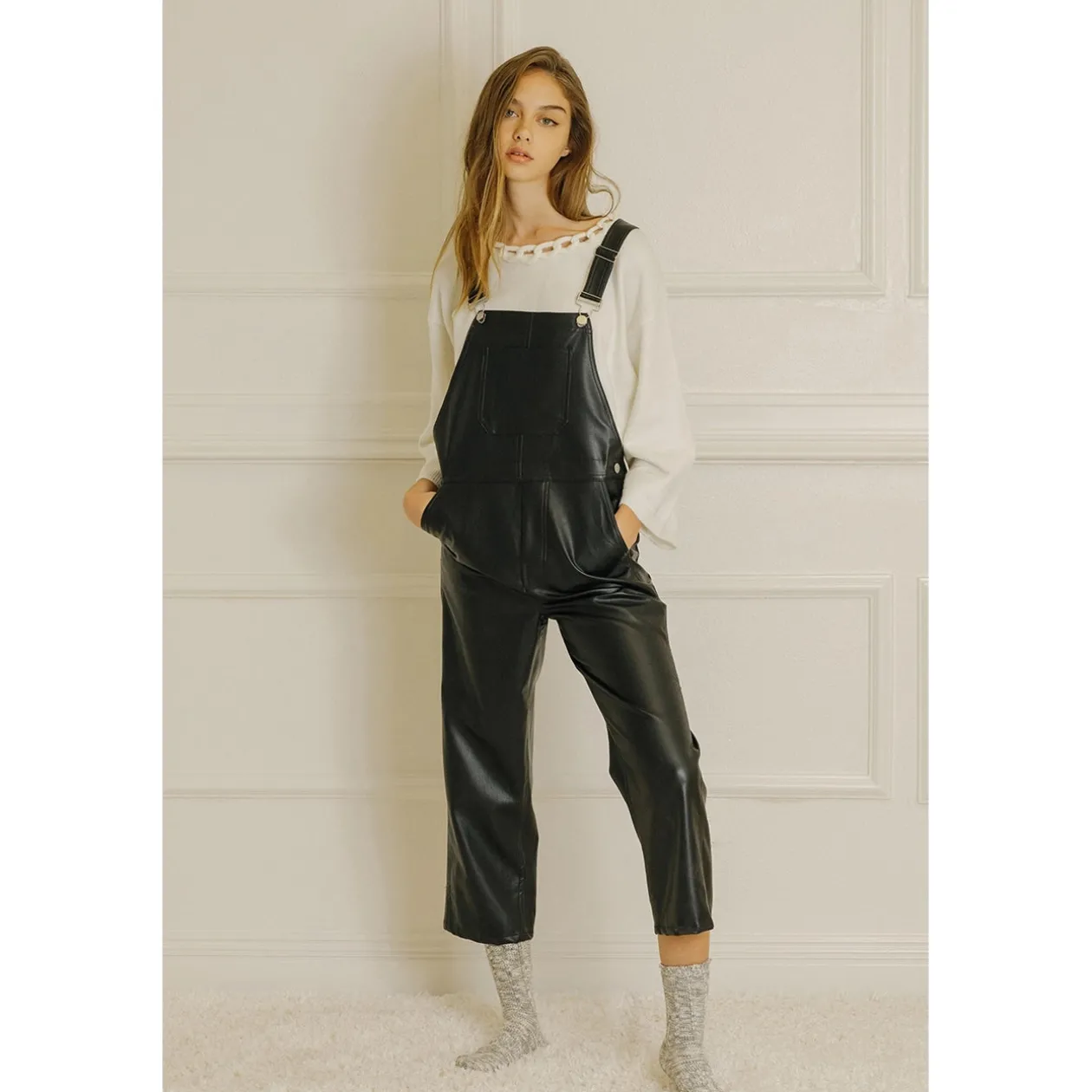 Faux Leather Overalls