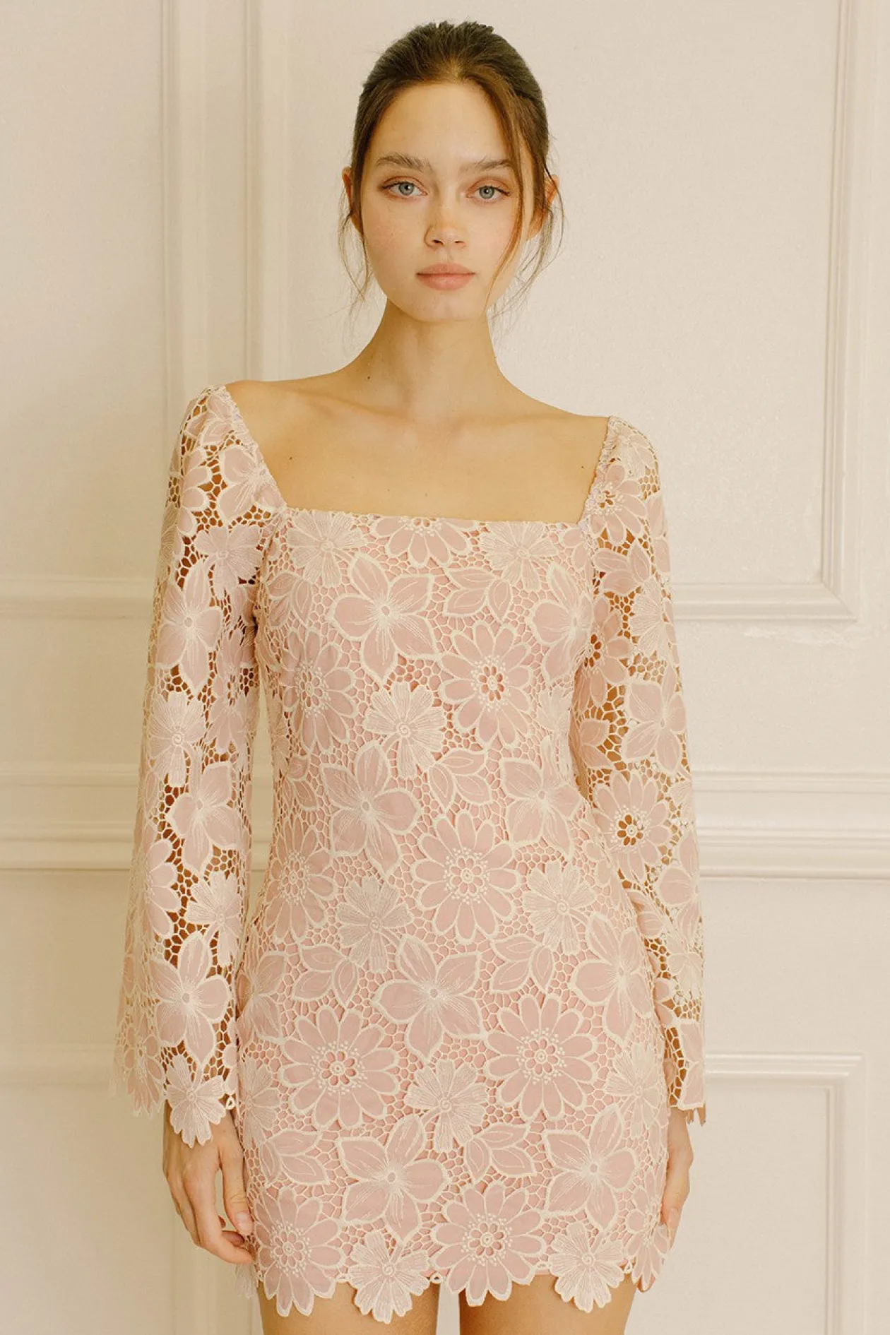 Floral Lace Mini Dress in Cream