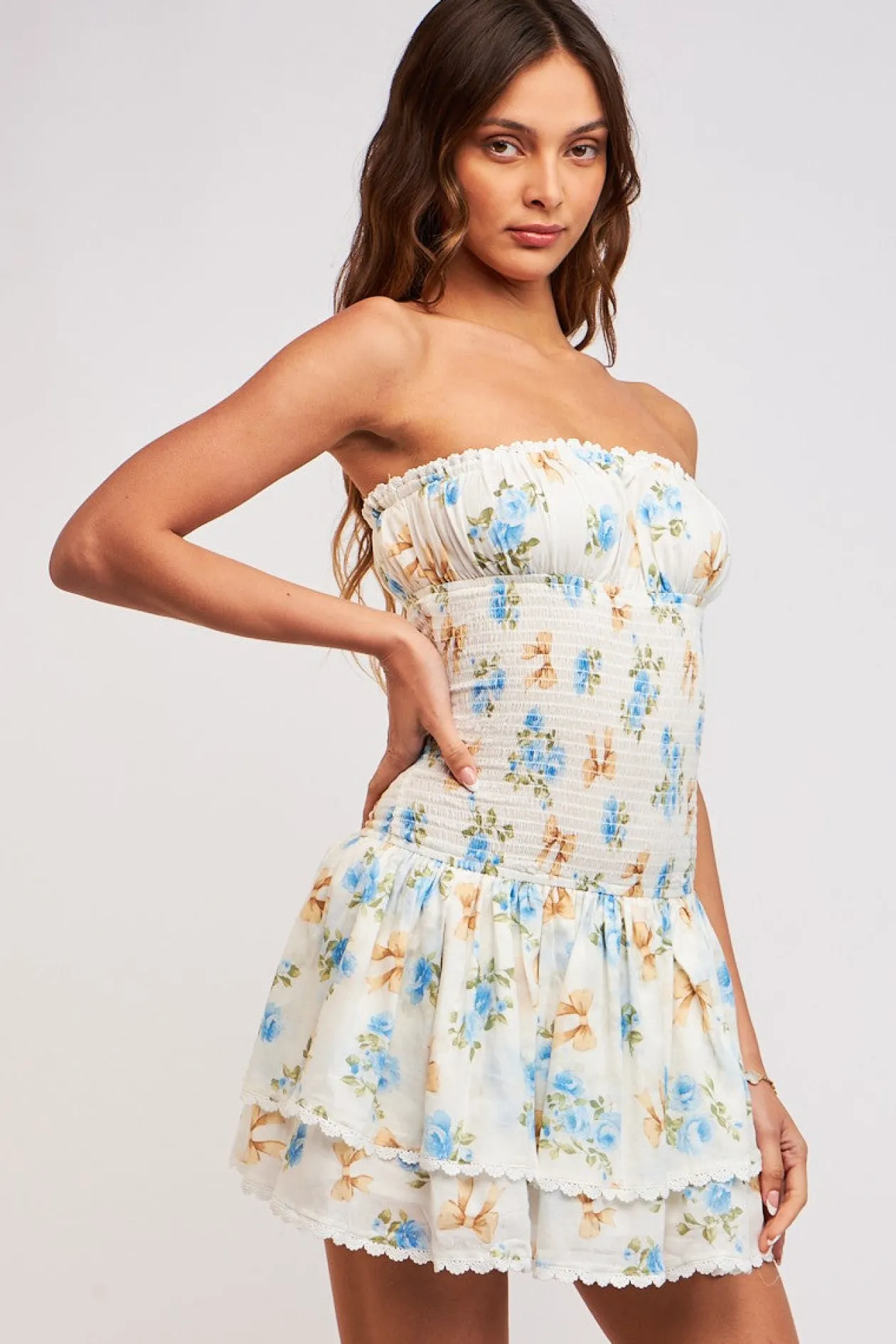 Flowers and Bows Strapless Dress