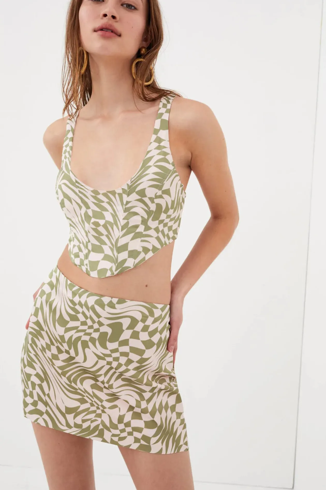 For Love & Lemons Aiko Mini Skirt in Green