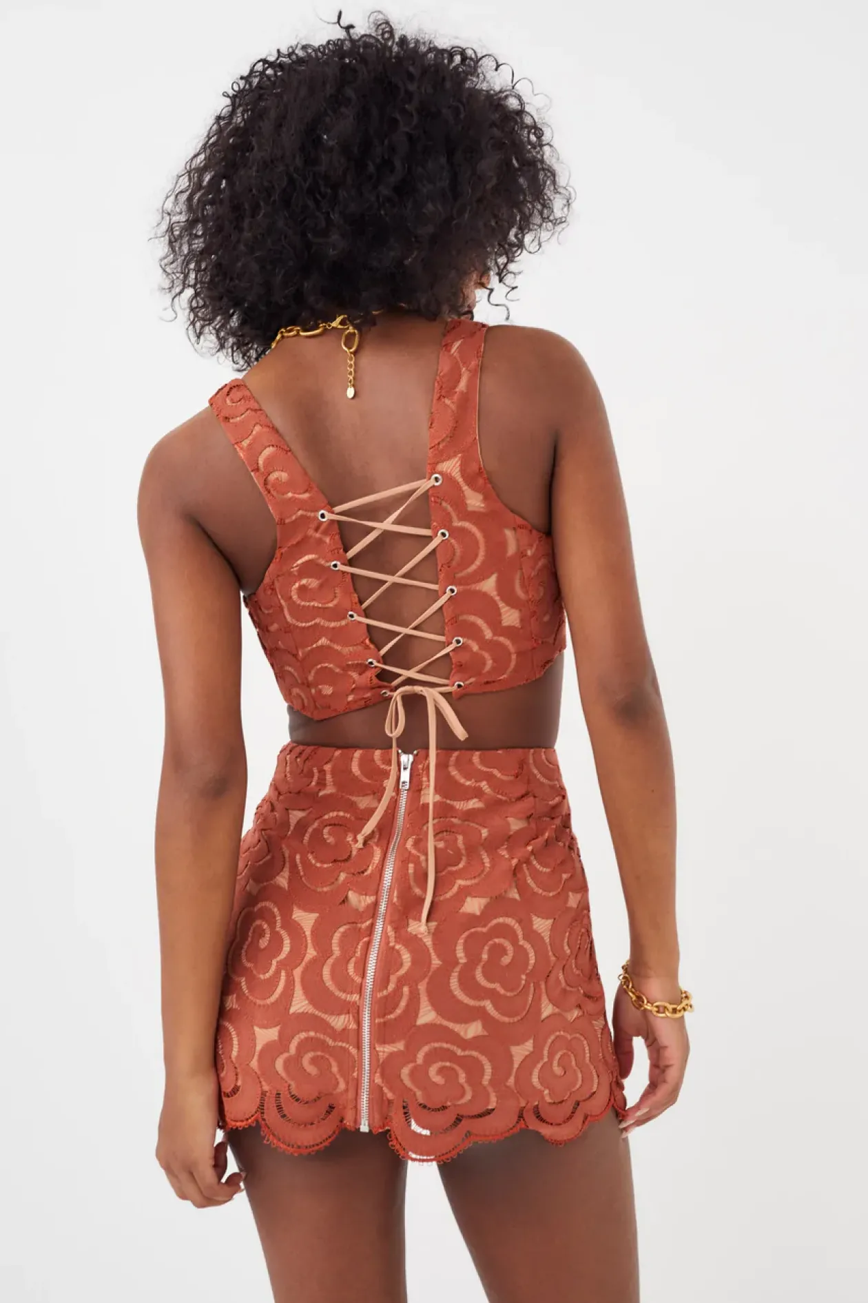 For Love & Lemons Aiko Mini Skirt in Red