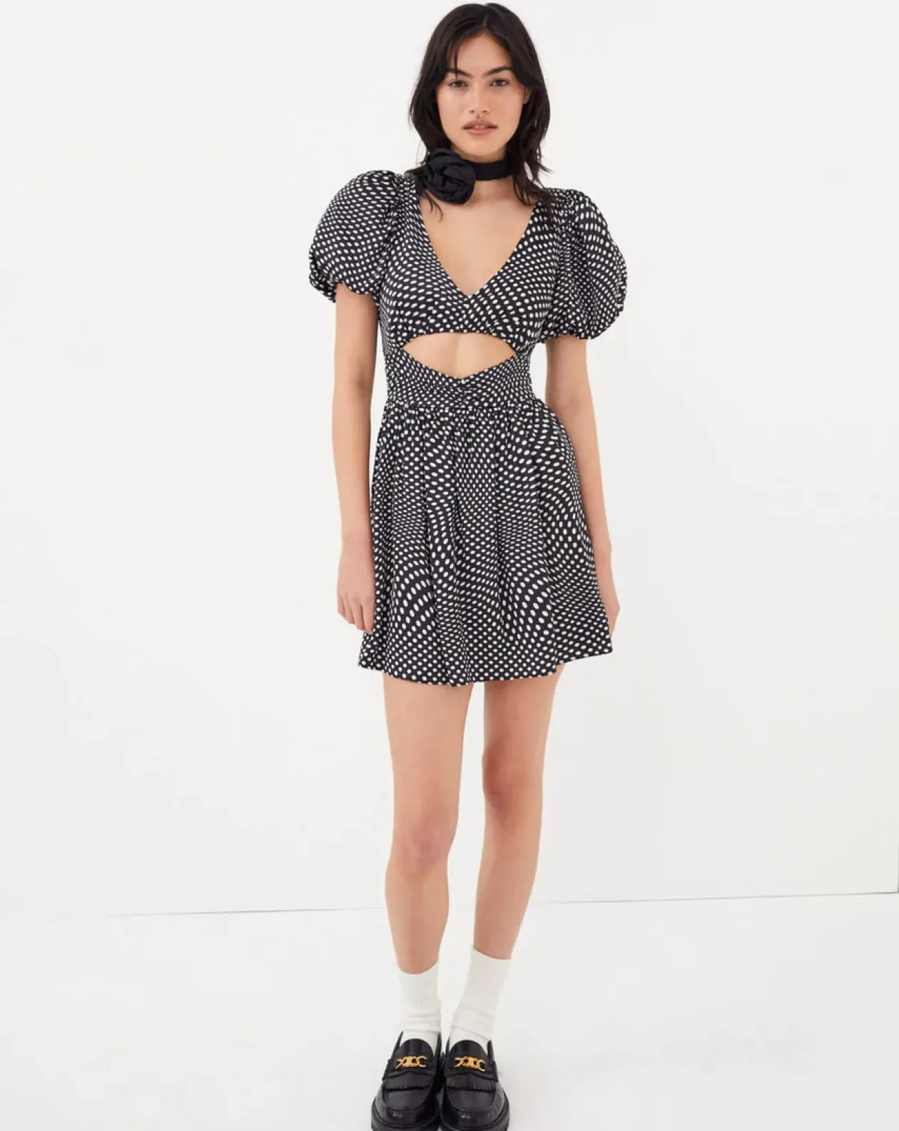 For Love & Lemons Anya Puff Sleeve Mini Dress in Black