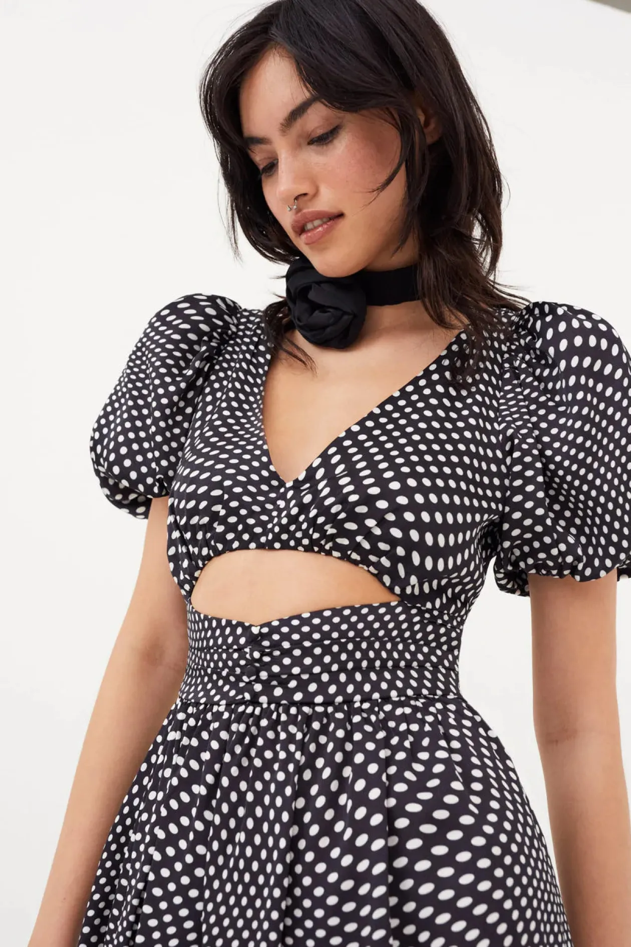 For Love & Lemons Anya Puff Sleeve Mini Dress in Black