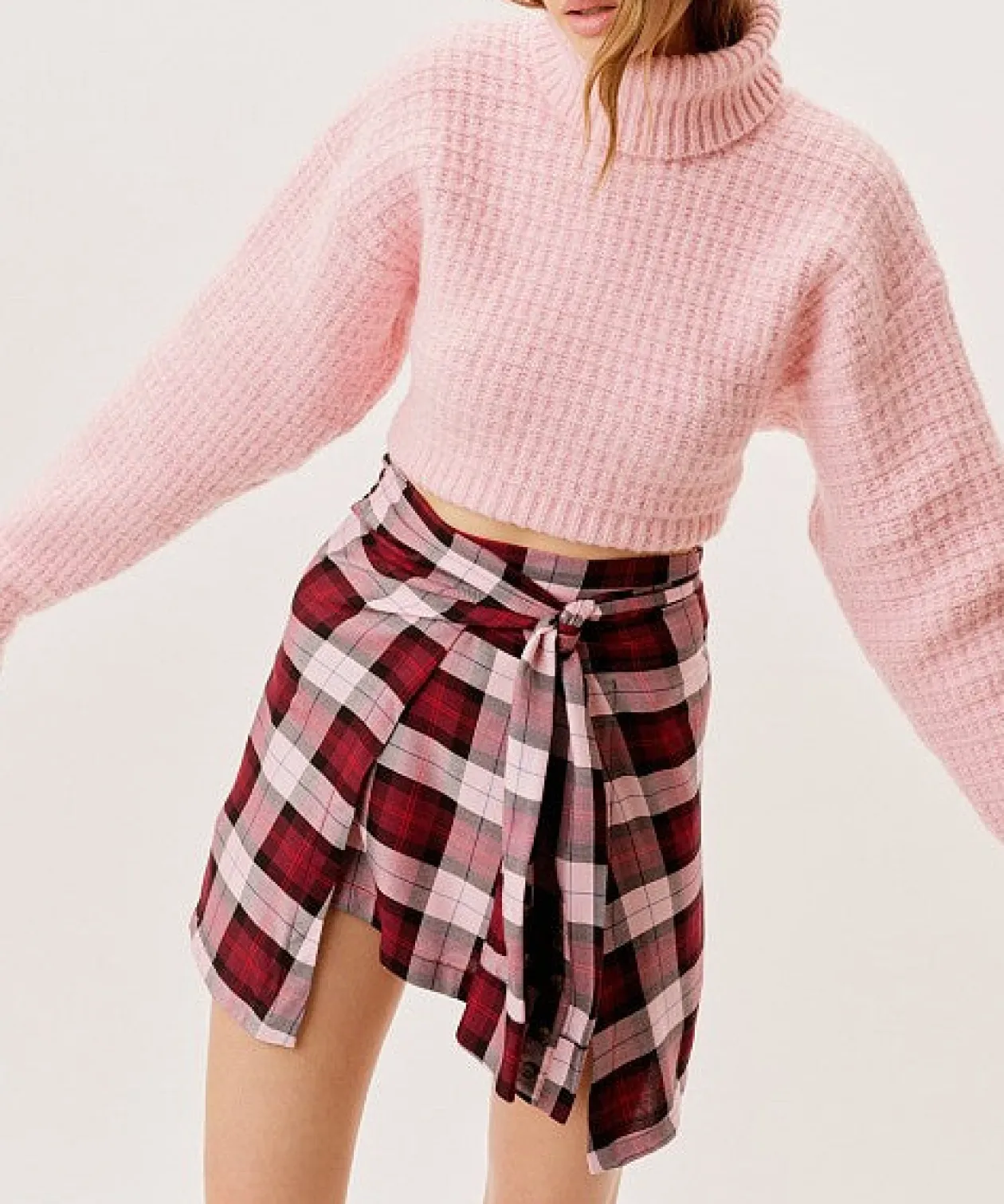 For Love & Lemons Gwen Wrap Skirt in Red