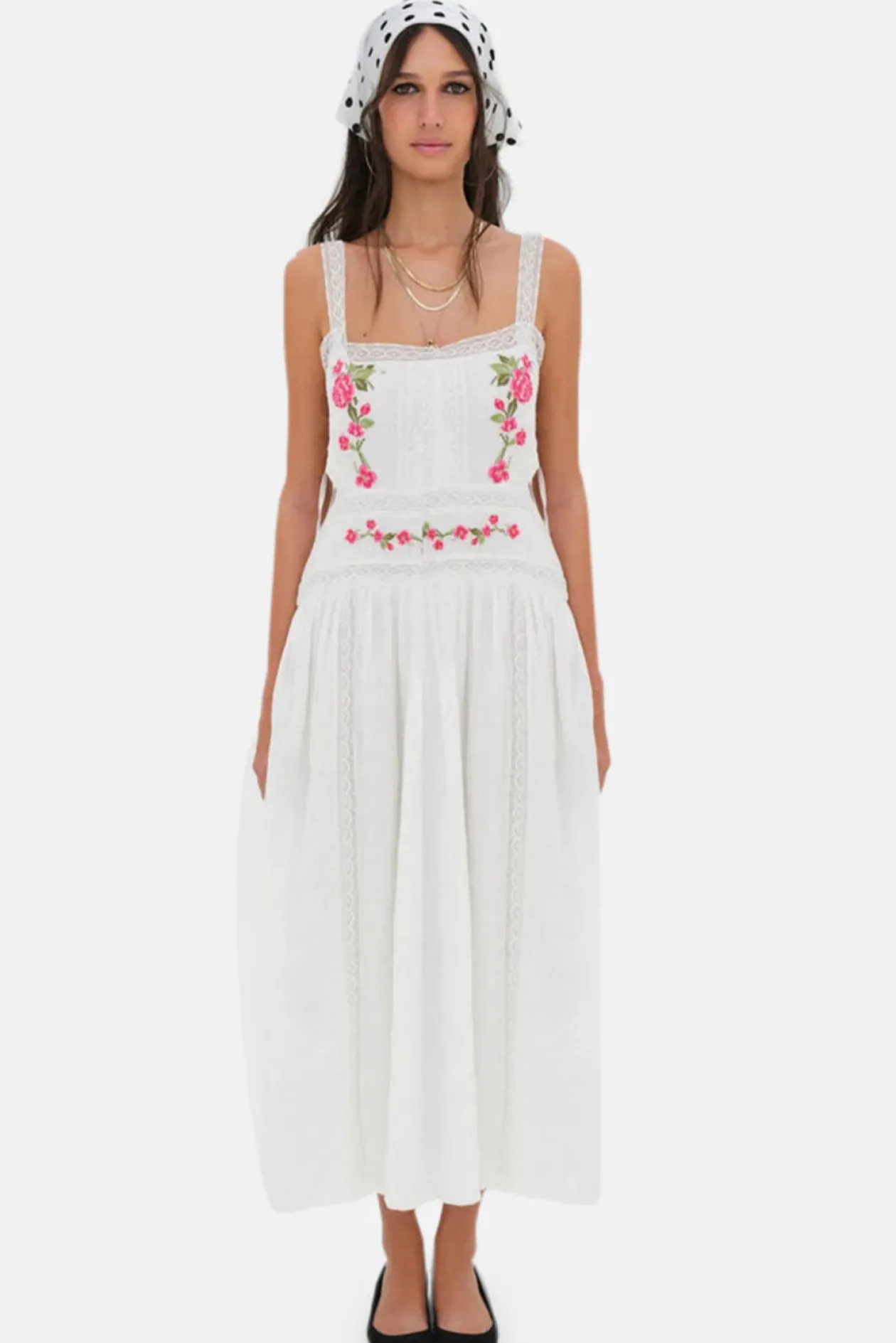 For Love & Lemons Jolene Embroidered Midi Dress