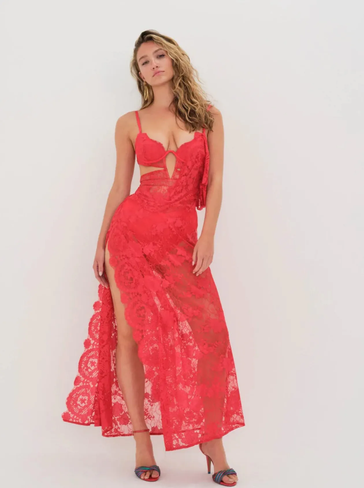 For Love & Lemons Kaia Maxi Dress in Red