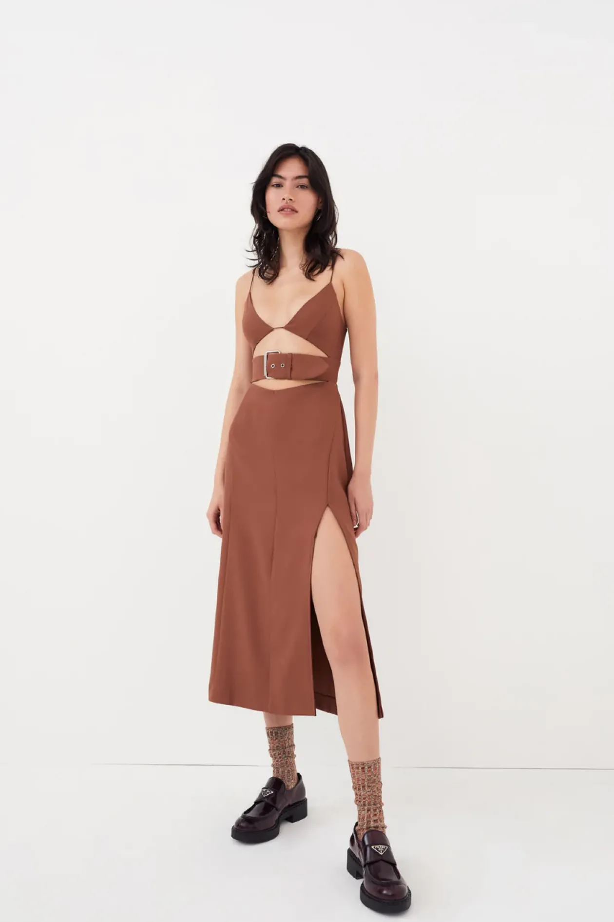 For Love & Lemons Natasha Midi Dress in Brown
