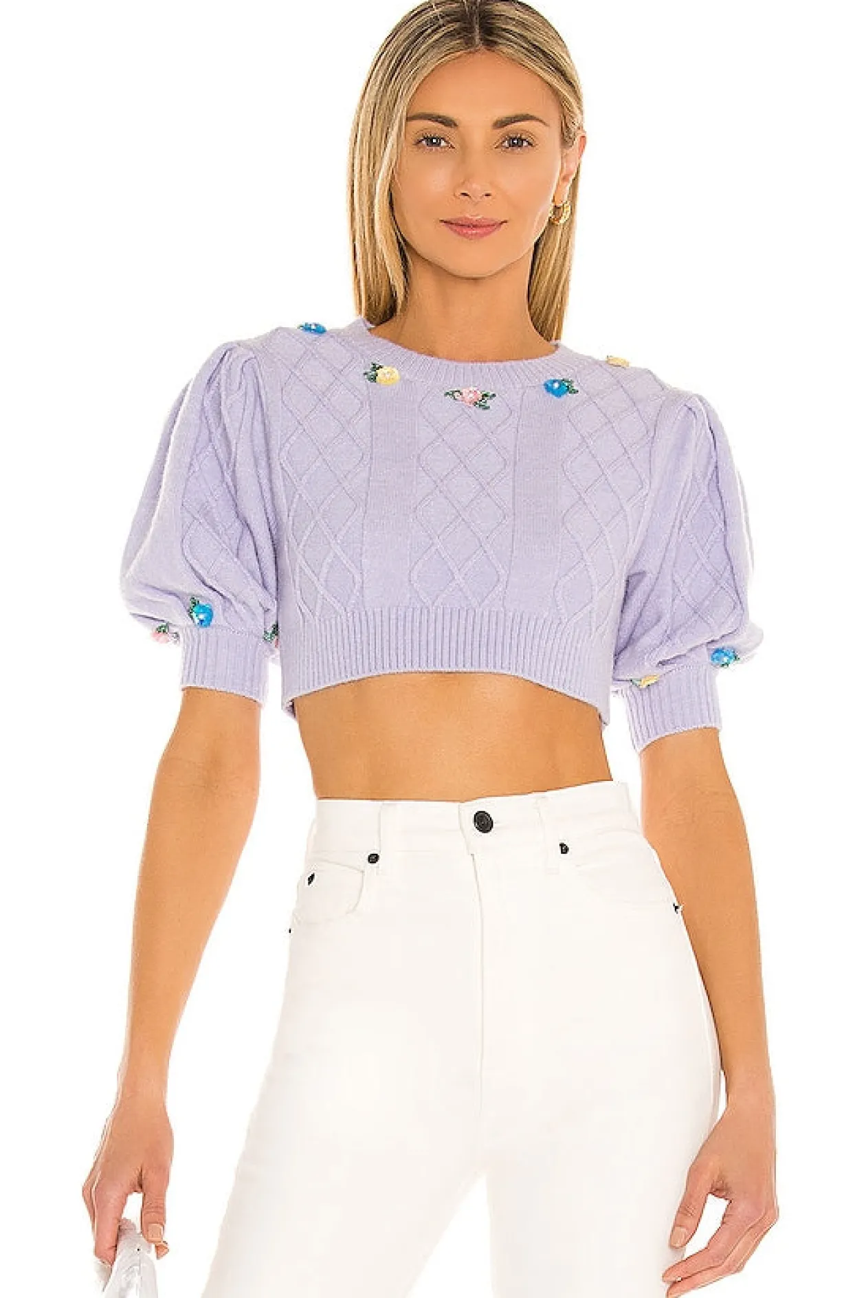 For Love & Lemons Sutton Cropped Sweater in Lavender