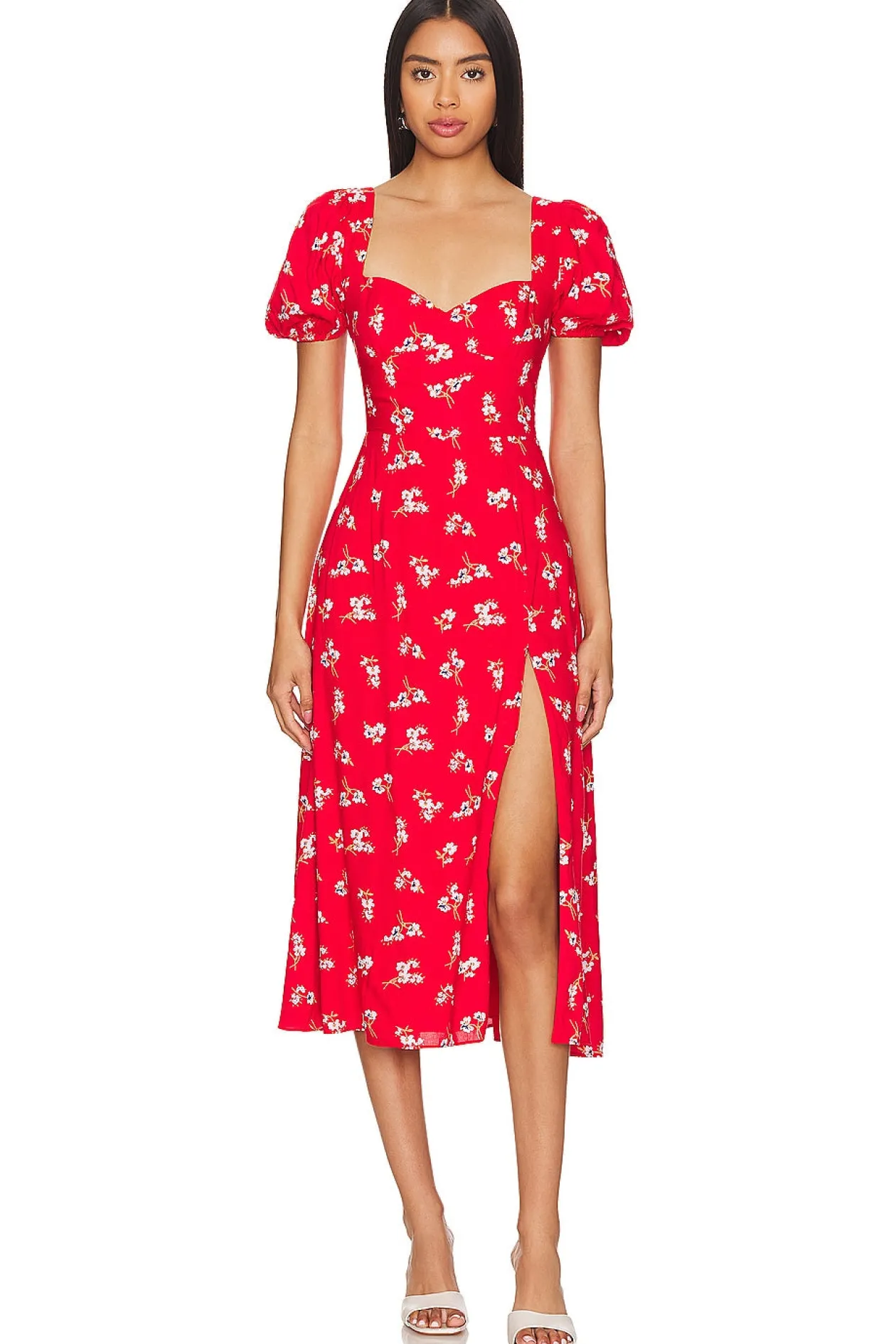 Gillian Midi Dress in Red Ditsy Floral