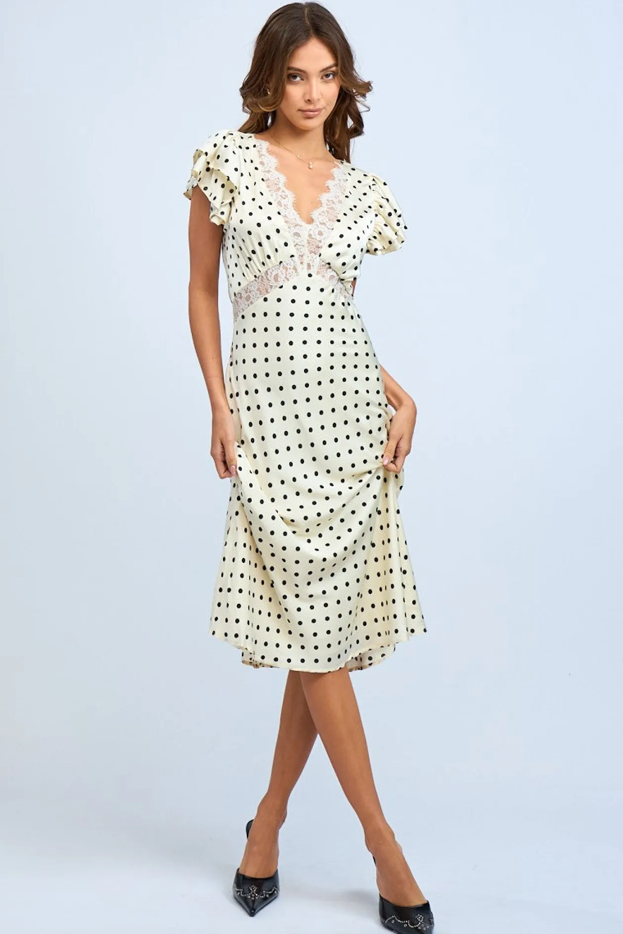 Ivory Polka Dot Lace Satin Slip Dress