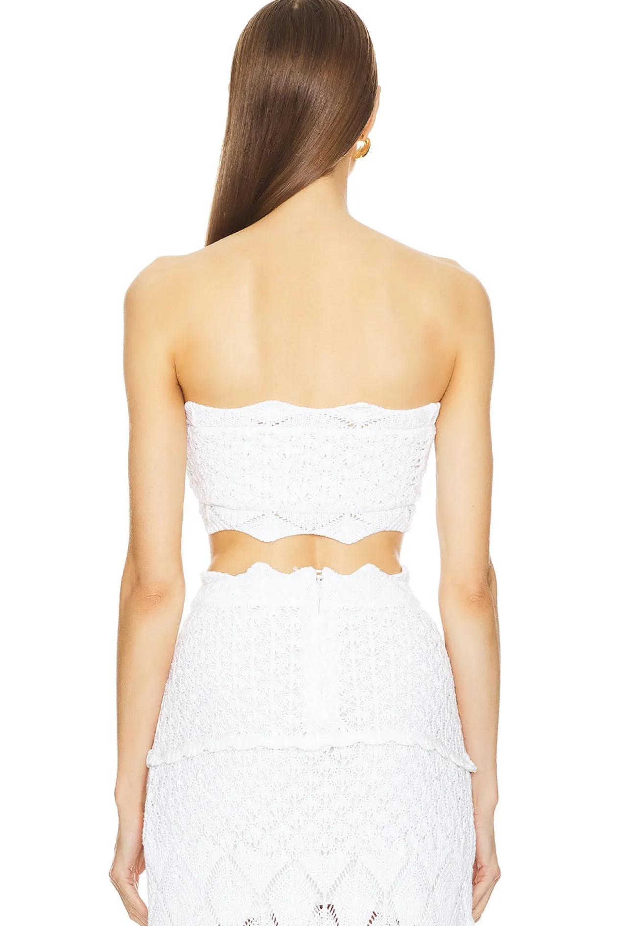 Lily Strapless Crochet Crop Top in White