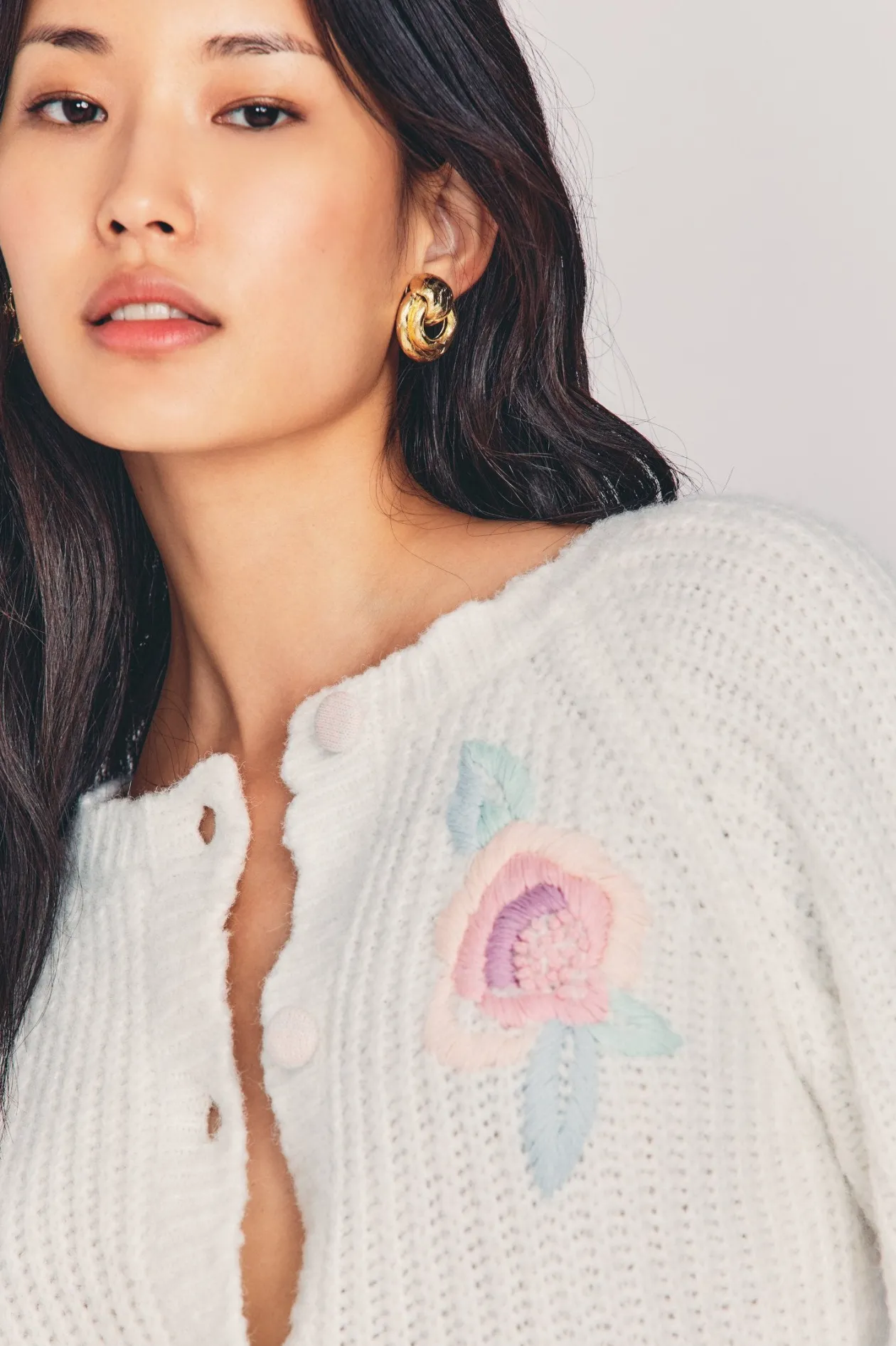 Loveshackfancy Brookie Wool Cardigan in Cream