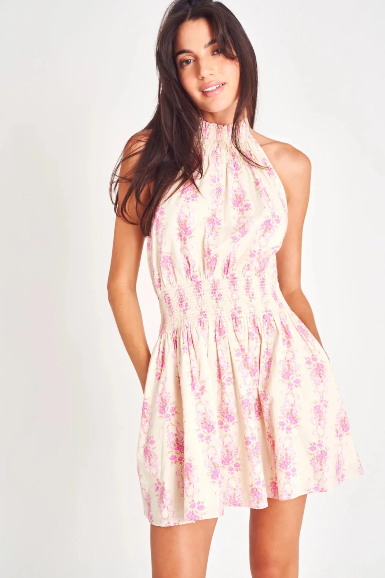 Loveshackfancy Destiny Halter Mini Dress in French Lilac