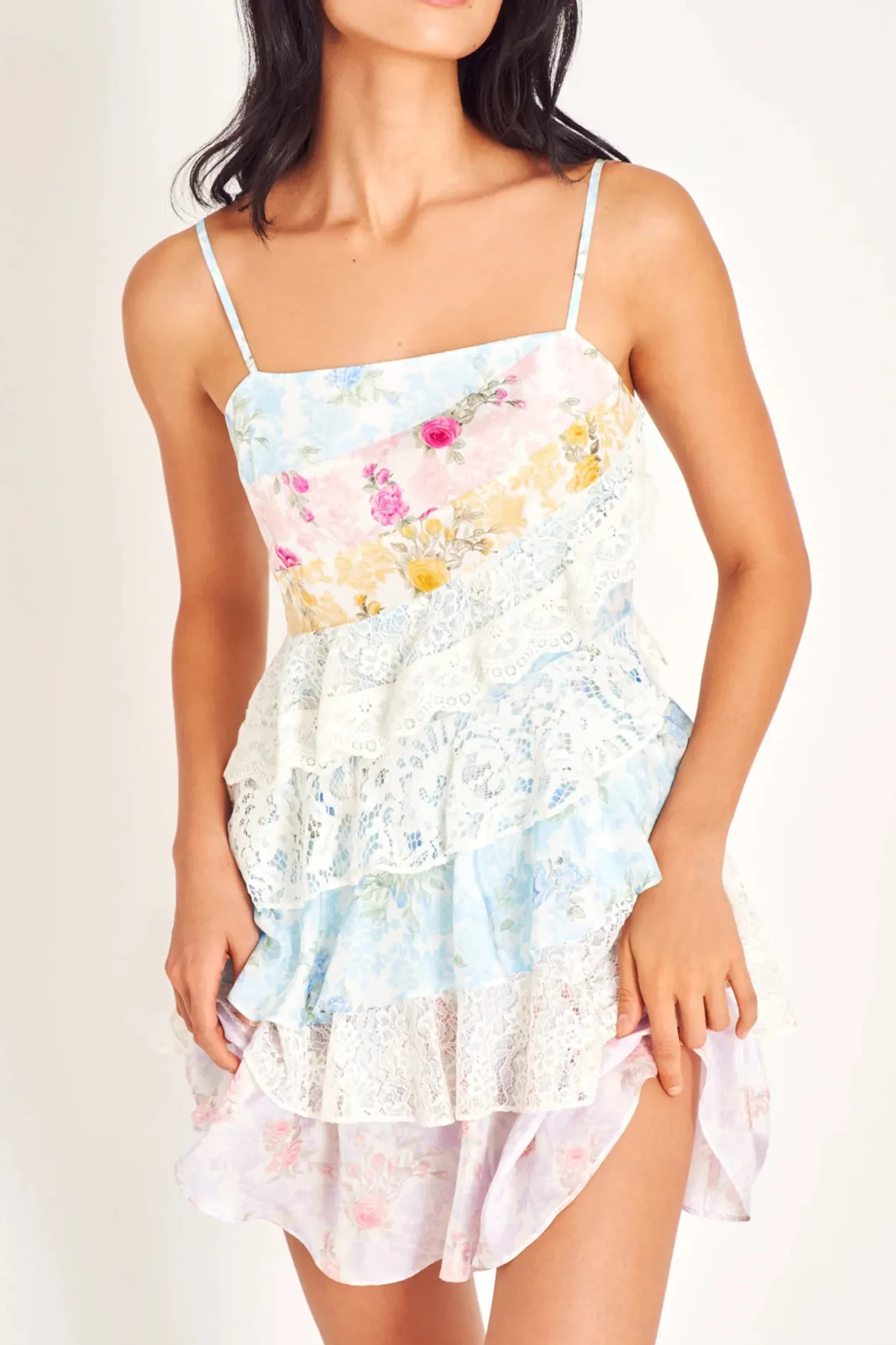 Loveshackfancy Imata Silk Mini Dress in Rainbow Clouds