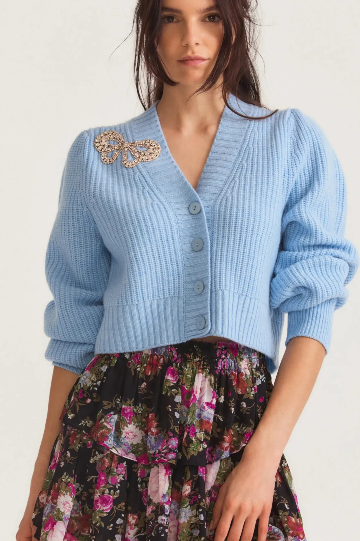 Loveshackfancy Larsa Crop Cardigan in Blue Haze