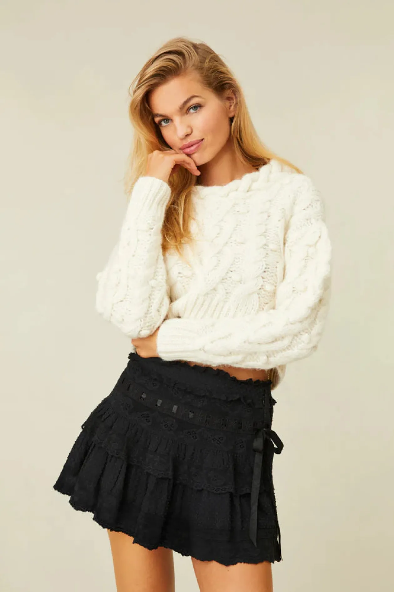 Loveshackfancy Ora Mini Skirt in Black