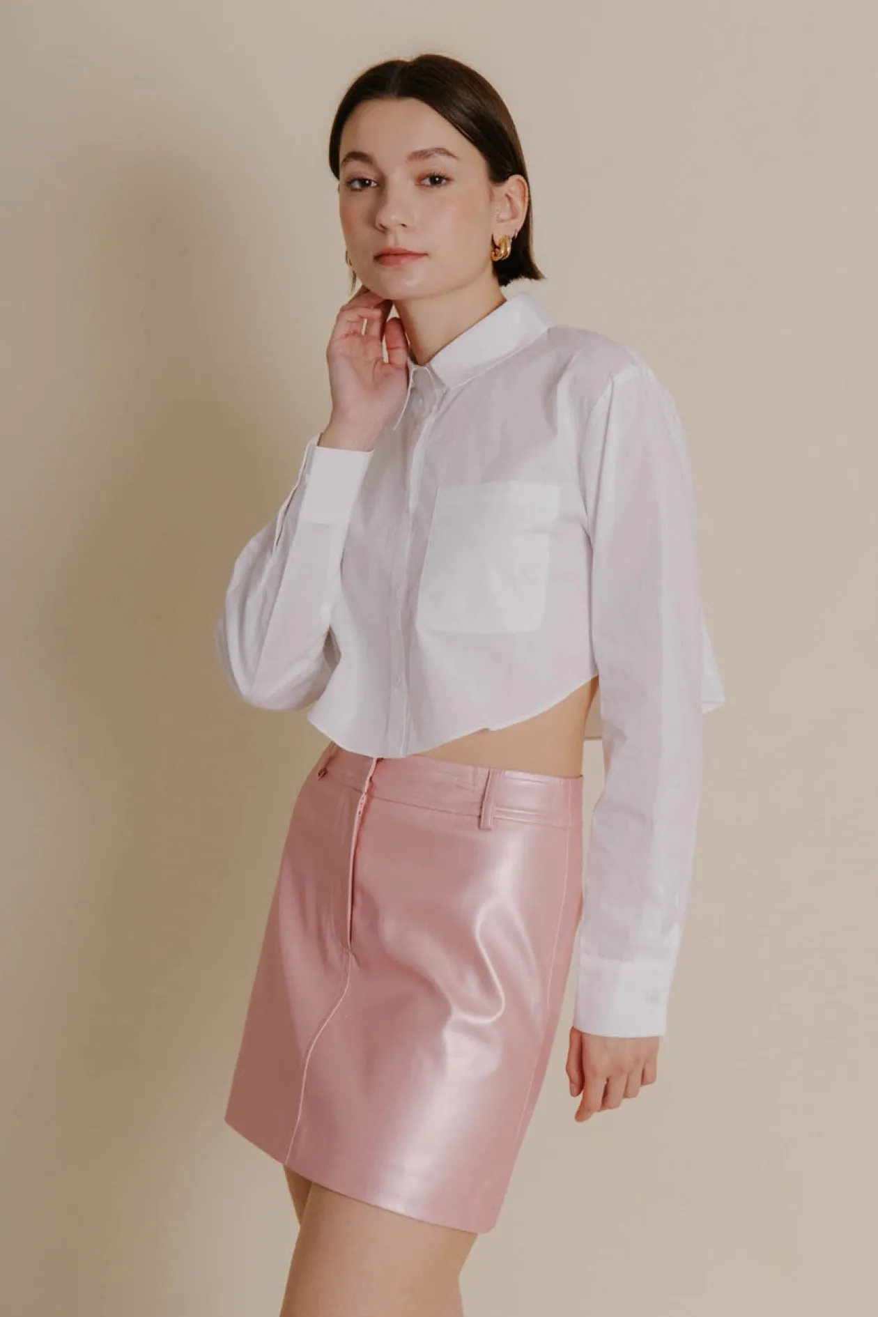Metallic Pink Vegan Leather Mini Skirt