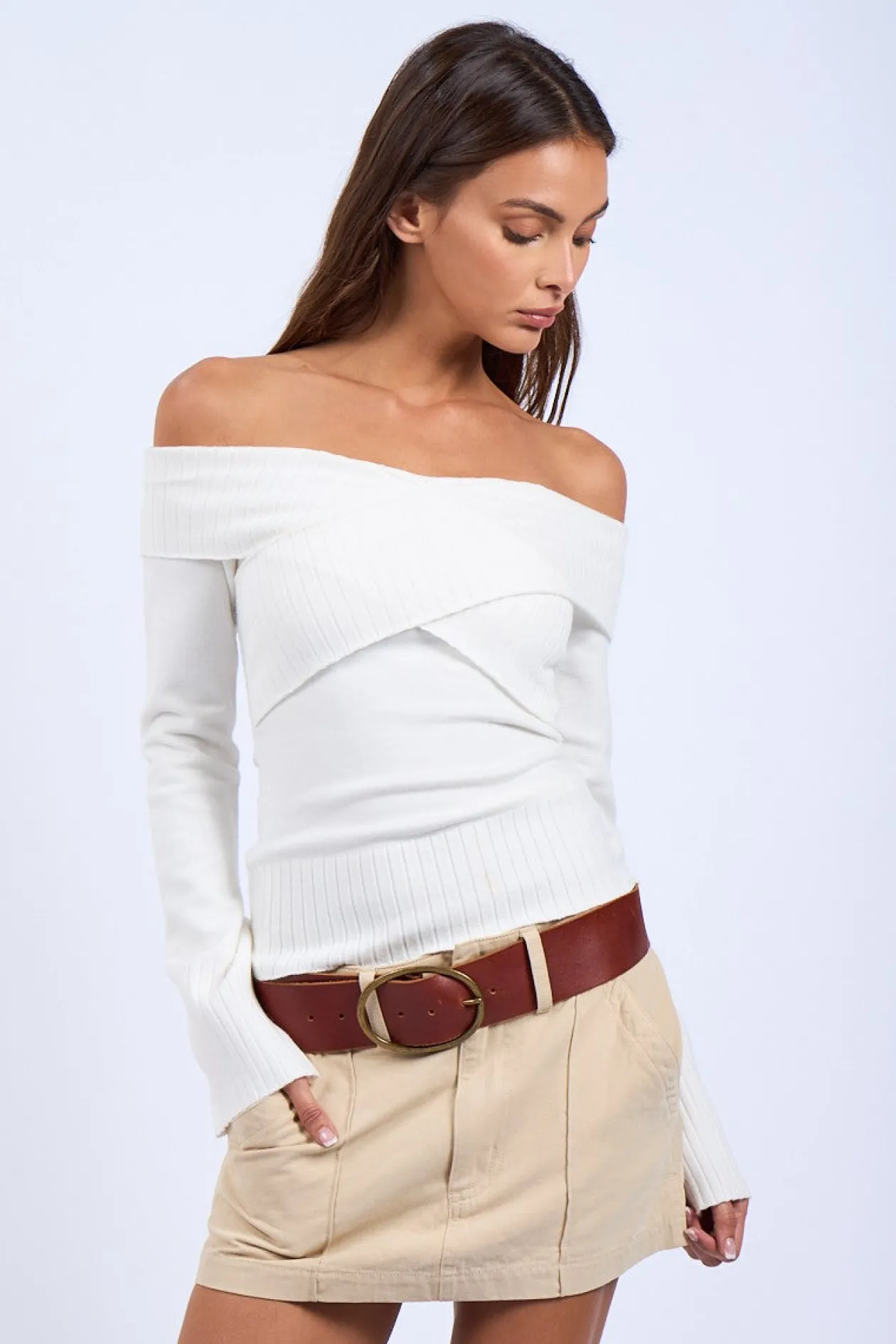 Monica Off Shoulder Sweater in Ivory