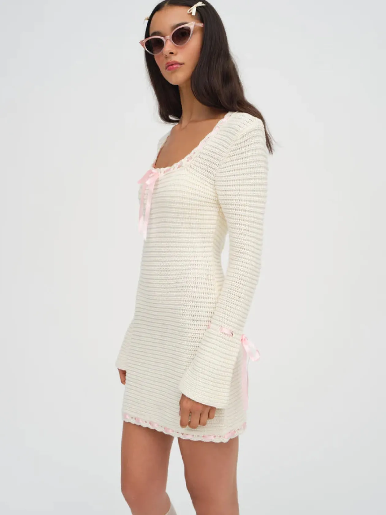 Olina Crochet Mini Dress in Cream