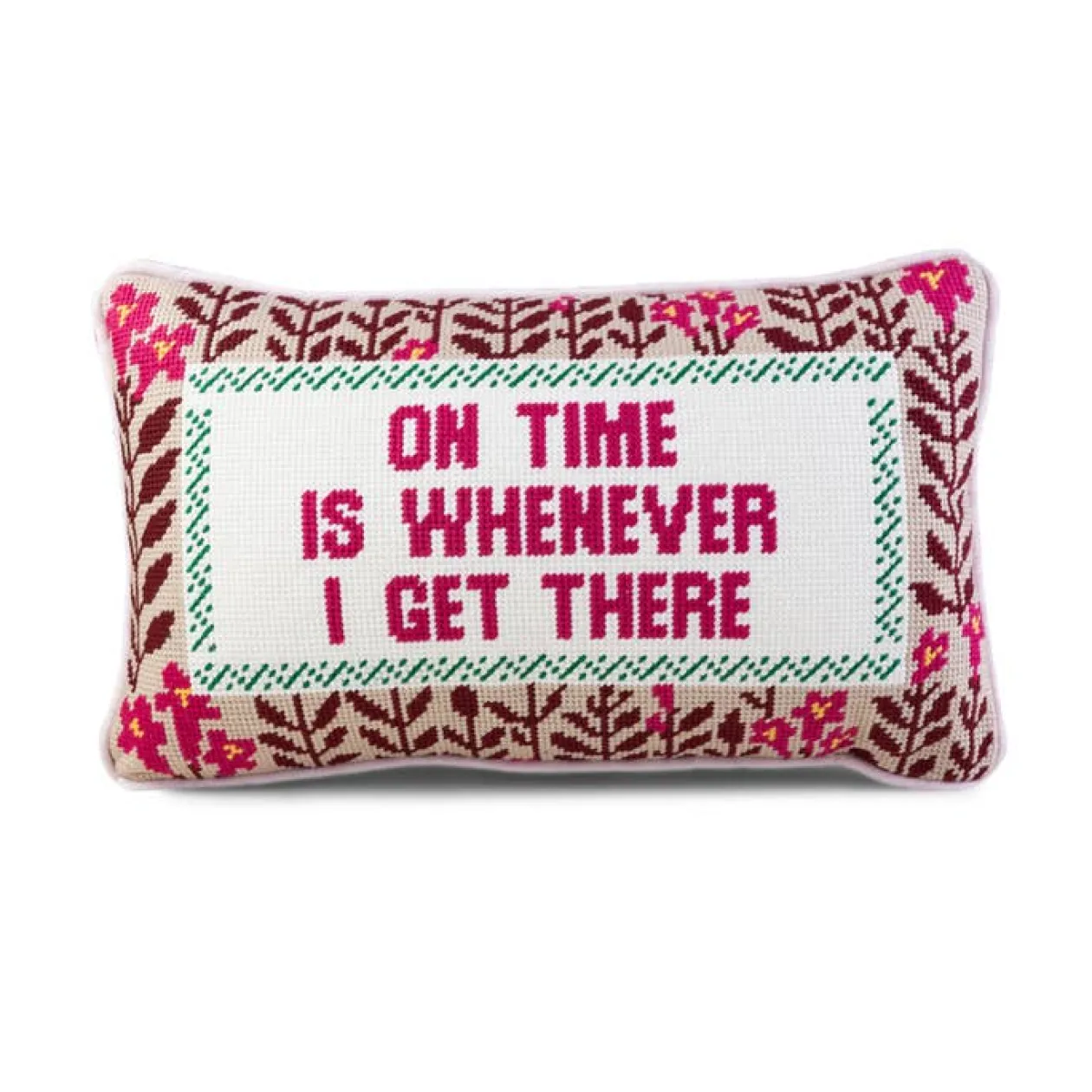 On Time Needlepoint Pillow