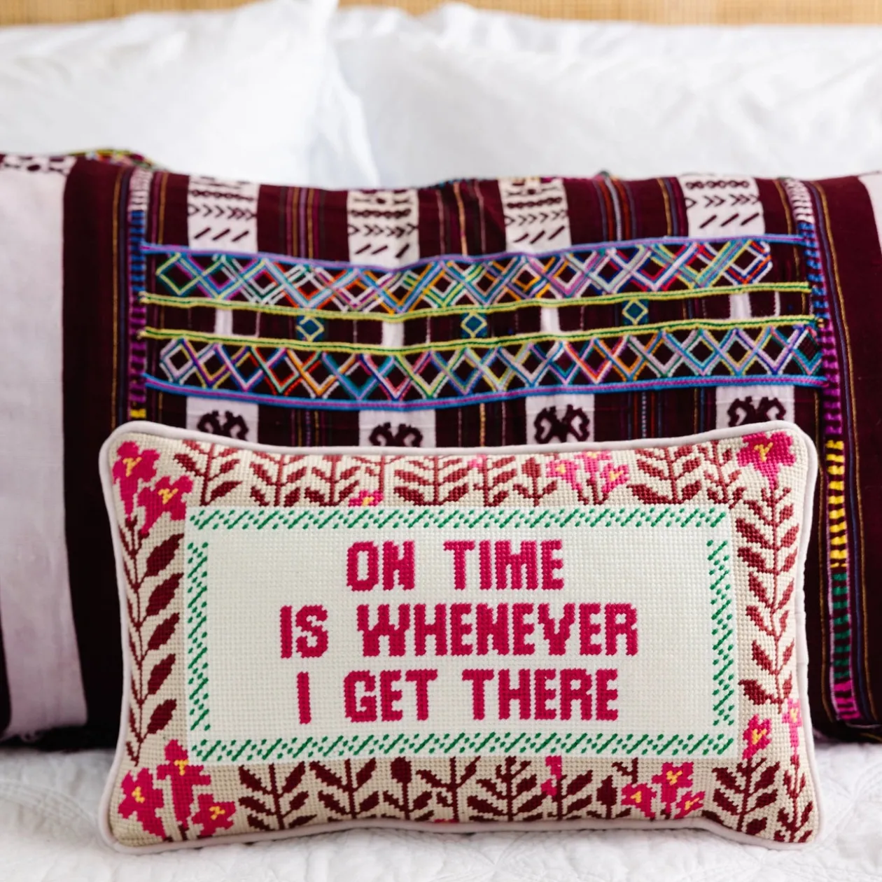 On Time Needlepoint Pillow