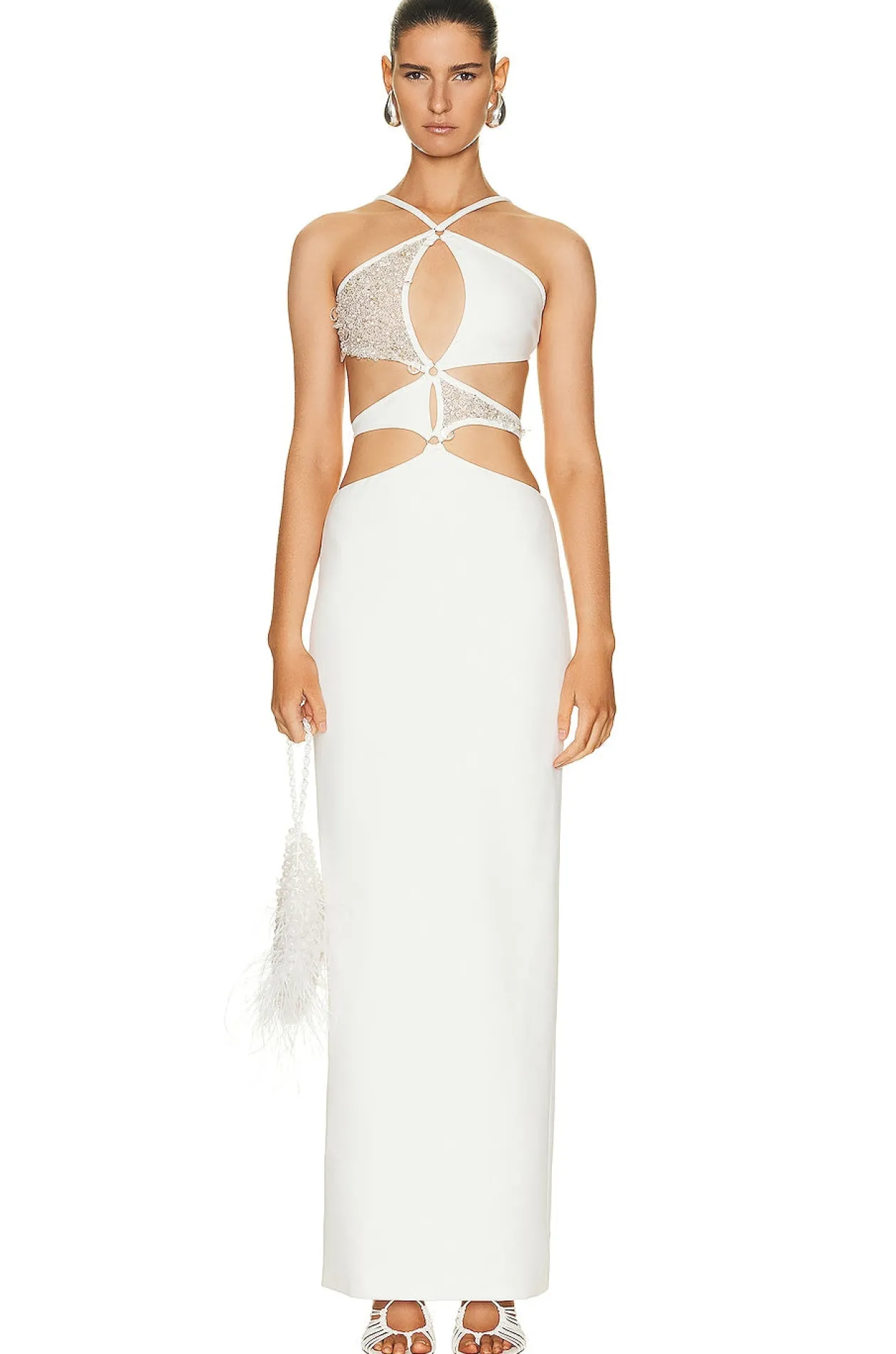 PatBo Hand Beaded Asterisk Dress in White