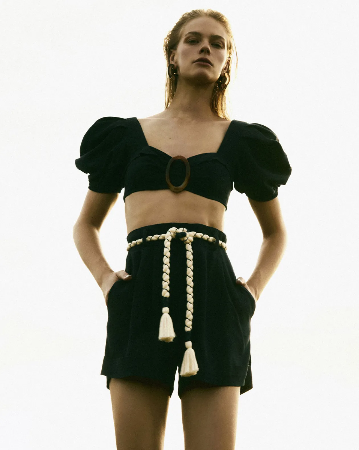 PatBo La Mer Belted Linen Shorts