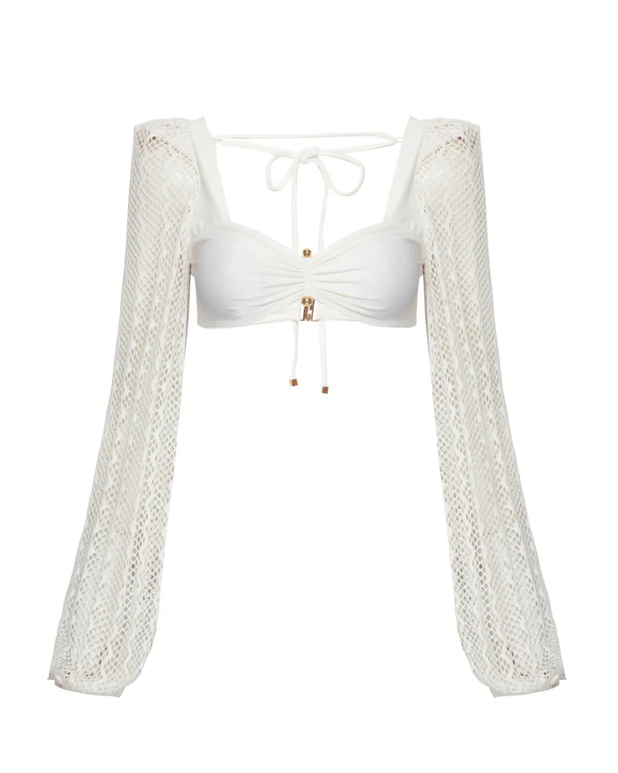 PatBo Lace Sleeve Lycra Top in White