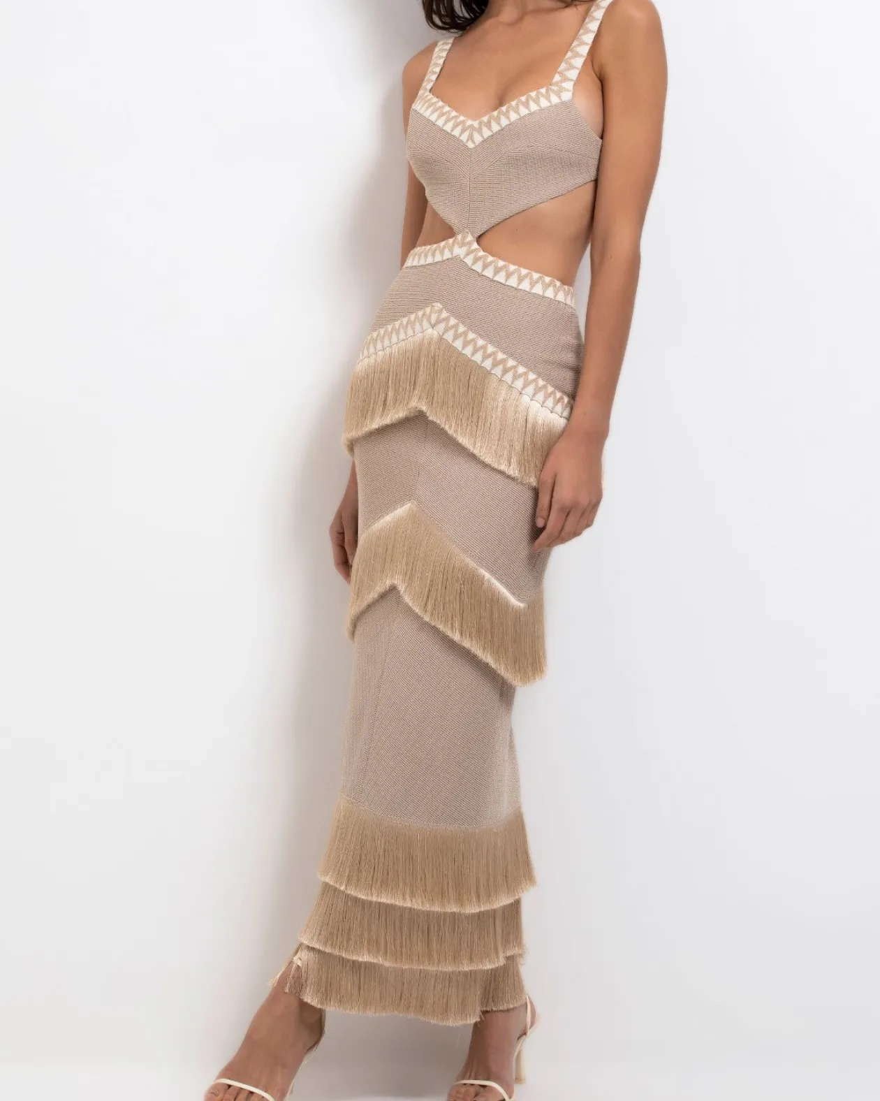 PatBo Metallic Knit Maxi Dress with Fringe