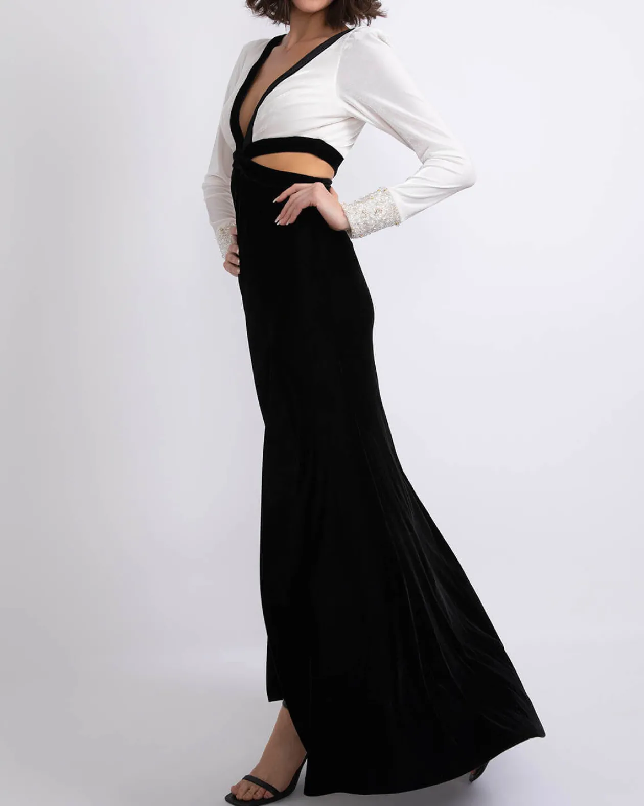 PatBo Velvet Cutout Maxi Dress with Beaded Cuffs