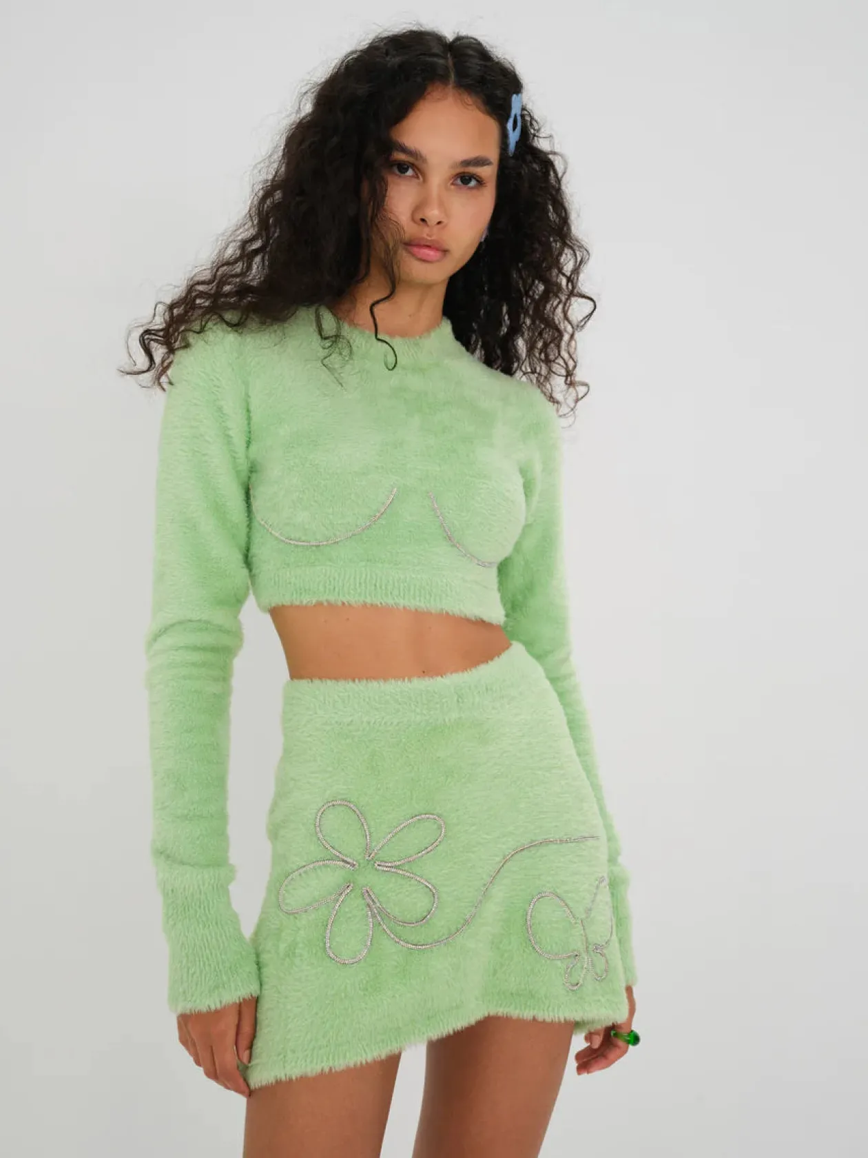 Reid Crop Sweater in Green