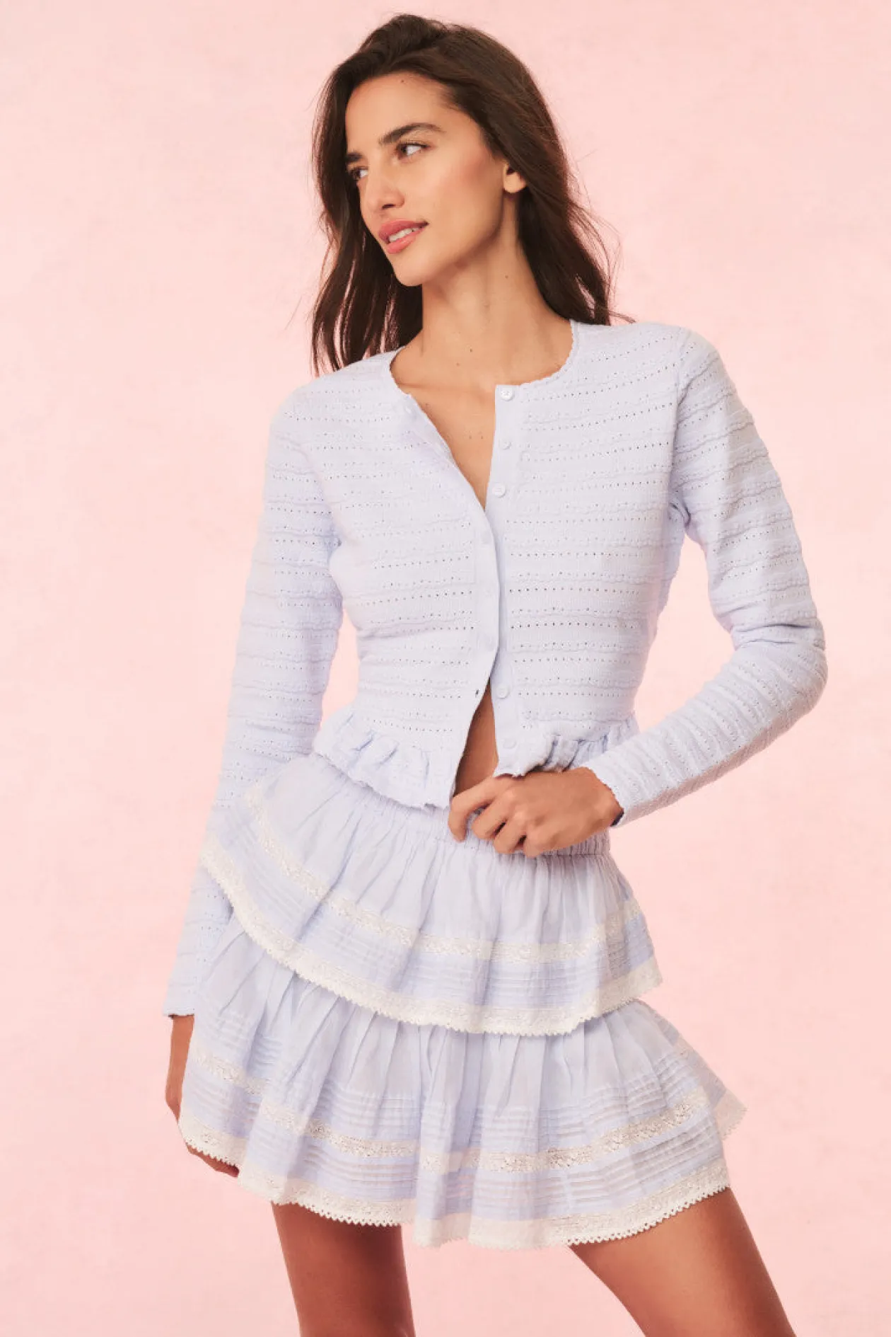 Rogan Pointelle Knit Cardigan in Morning Sky