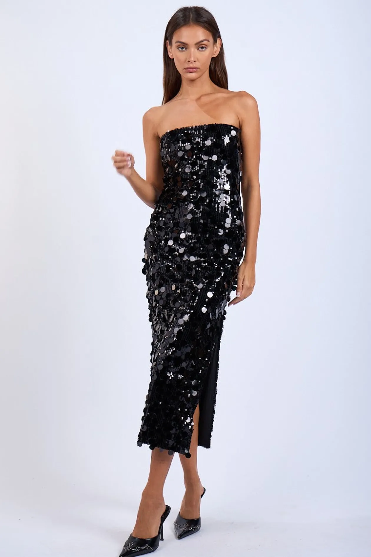 Roxy Sequin Strapless Midi Dress