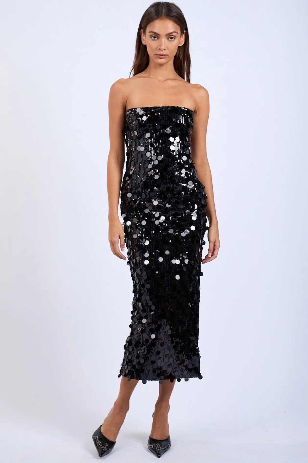 Roxy Sequin Strapless Midi Dress