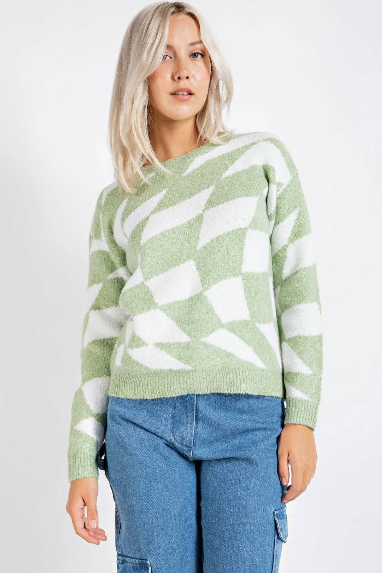 Sage Checkered Pullover Sweater