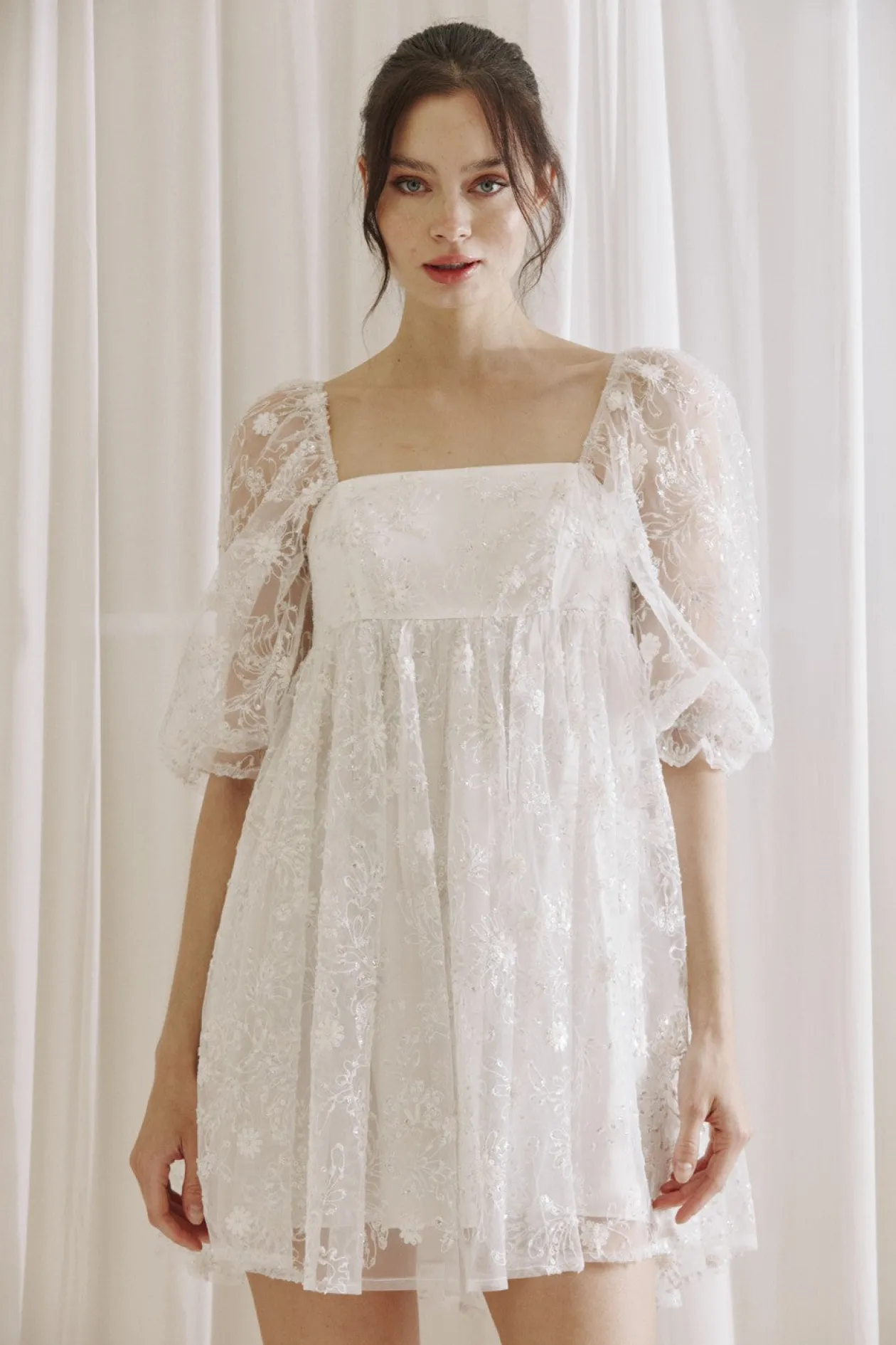 Sequin Daisy Babydoll Mini Dress