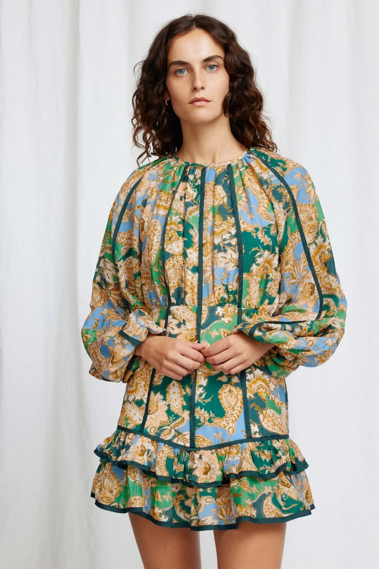 Significant Other Flynn Mini Dress in Teal Paisley