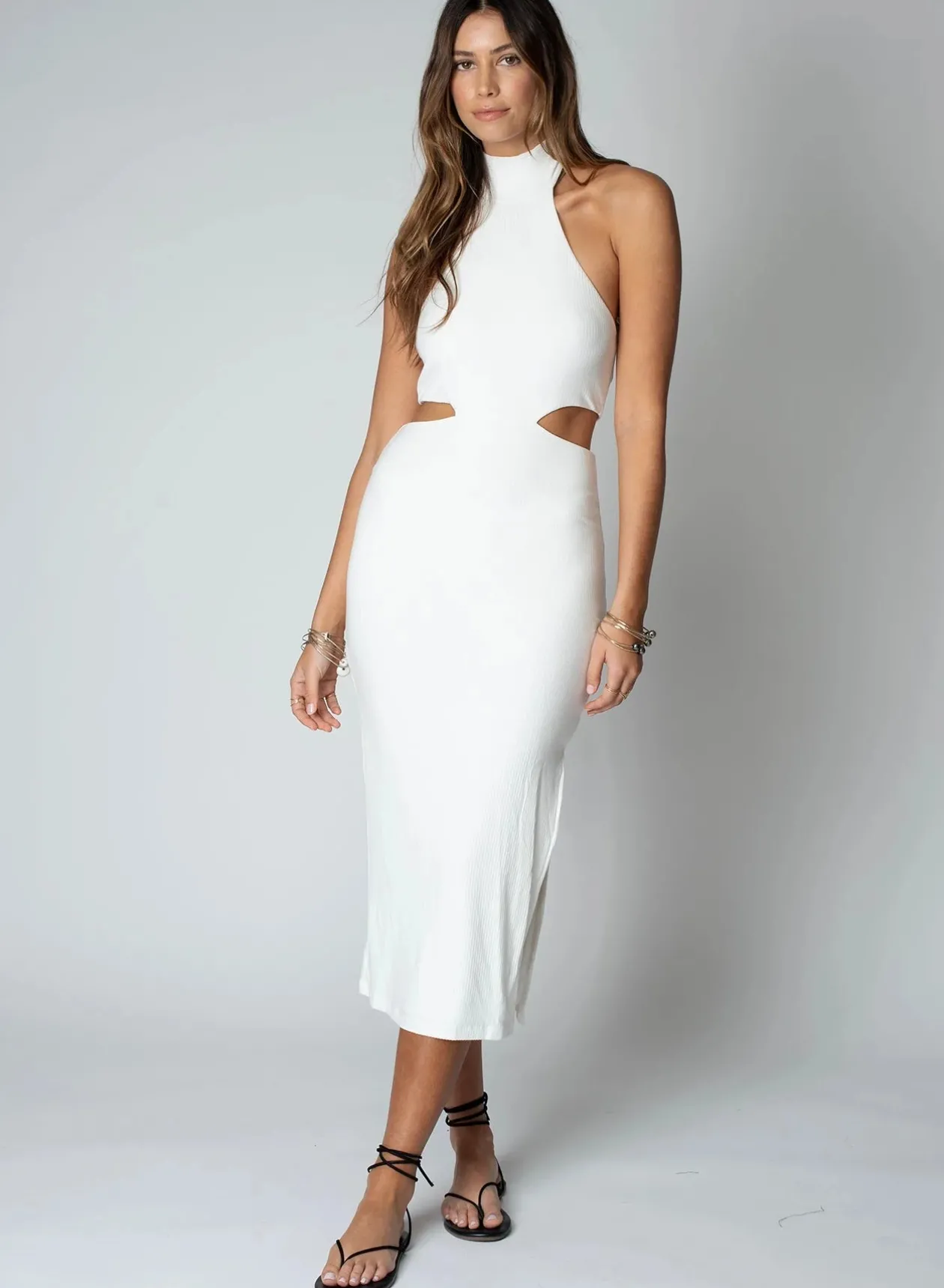 Stillwater Wide Rib Halter Cut Away Dress in White