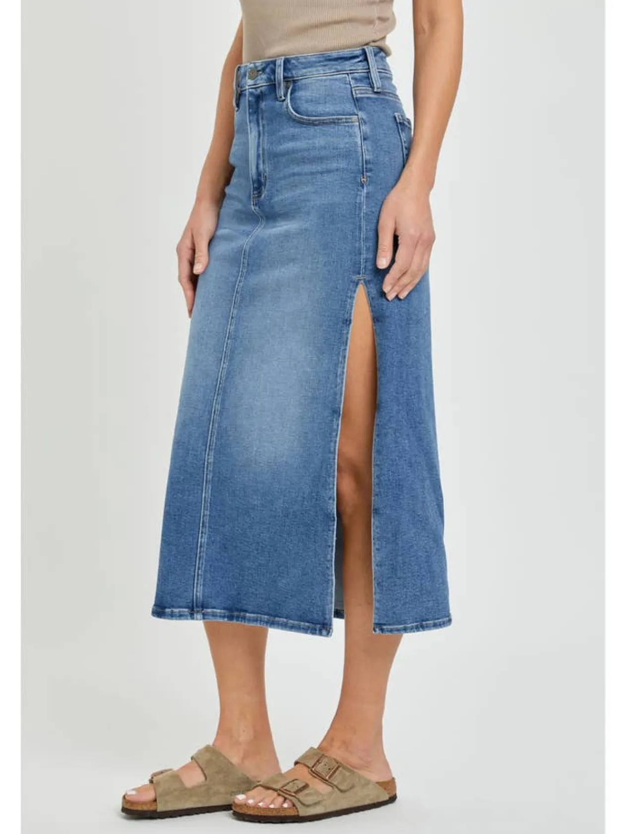 Stretch Denim Midi Skirt