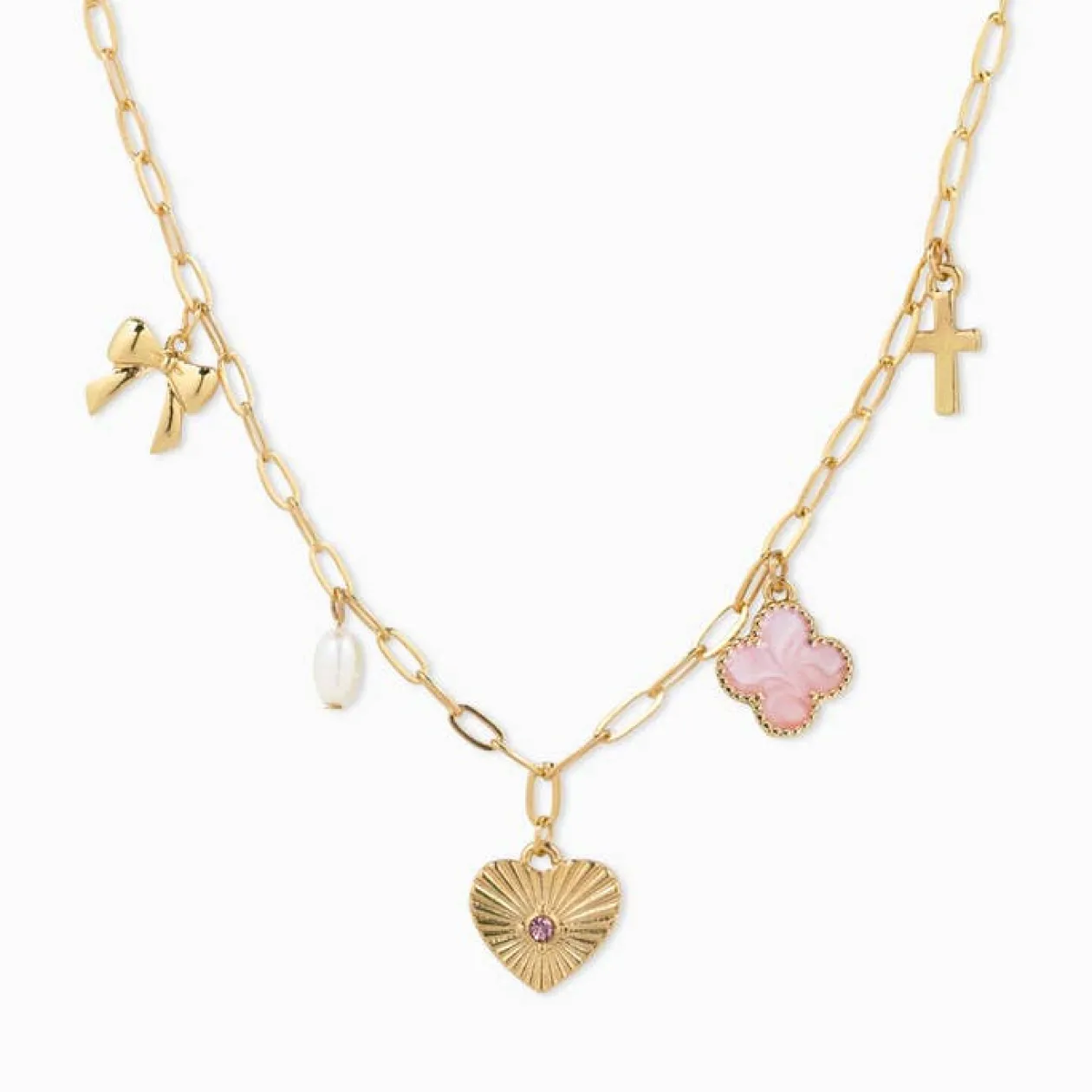 Sunburst Heart Charm Necklace